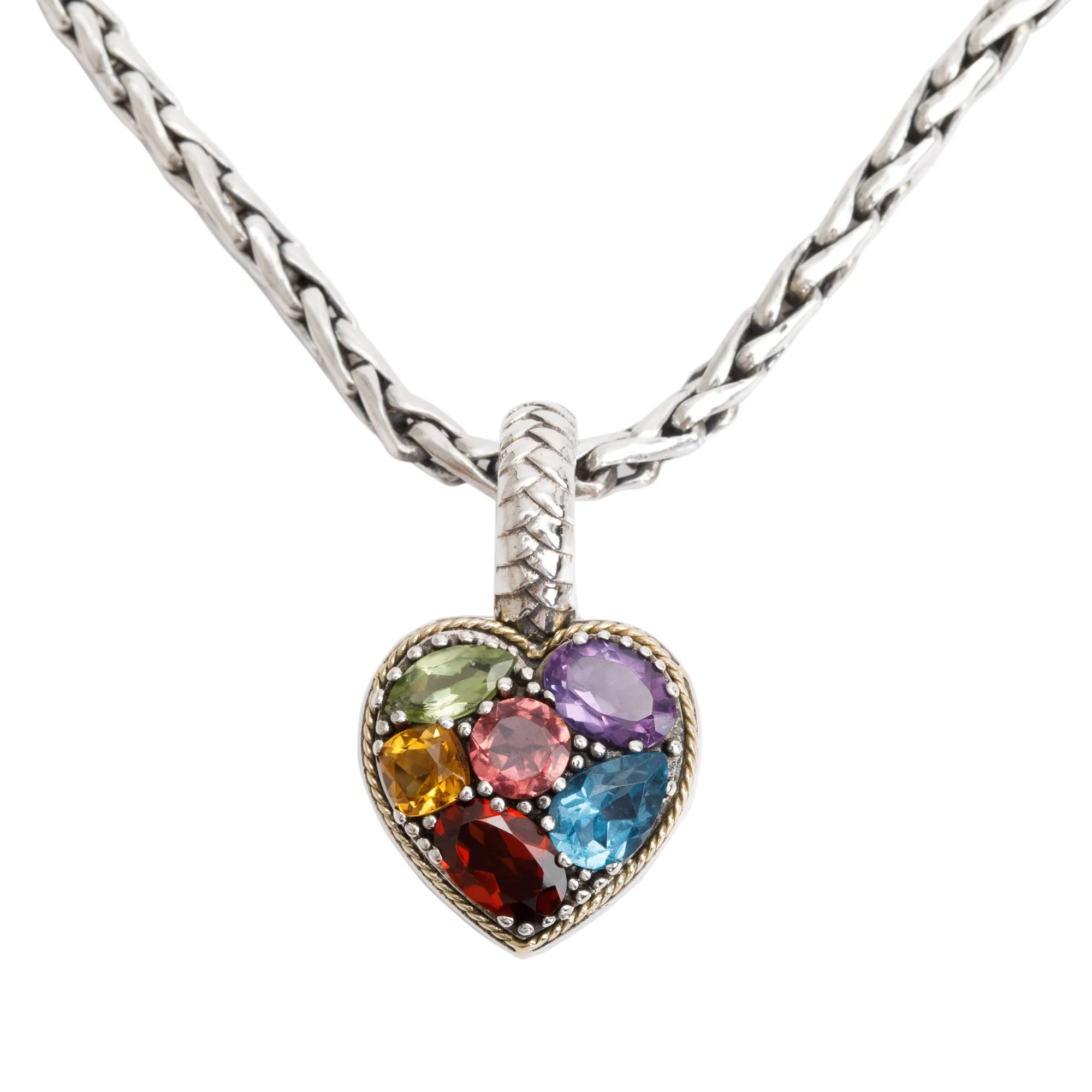 Effy Sterling Silver & 18k Yellow Gold Multi Gemstone Heart  Pendant Necklace - Image 2