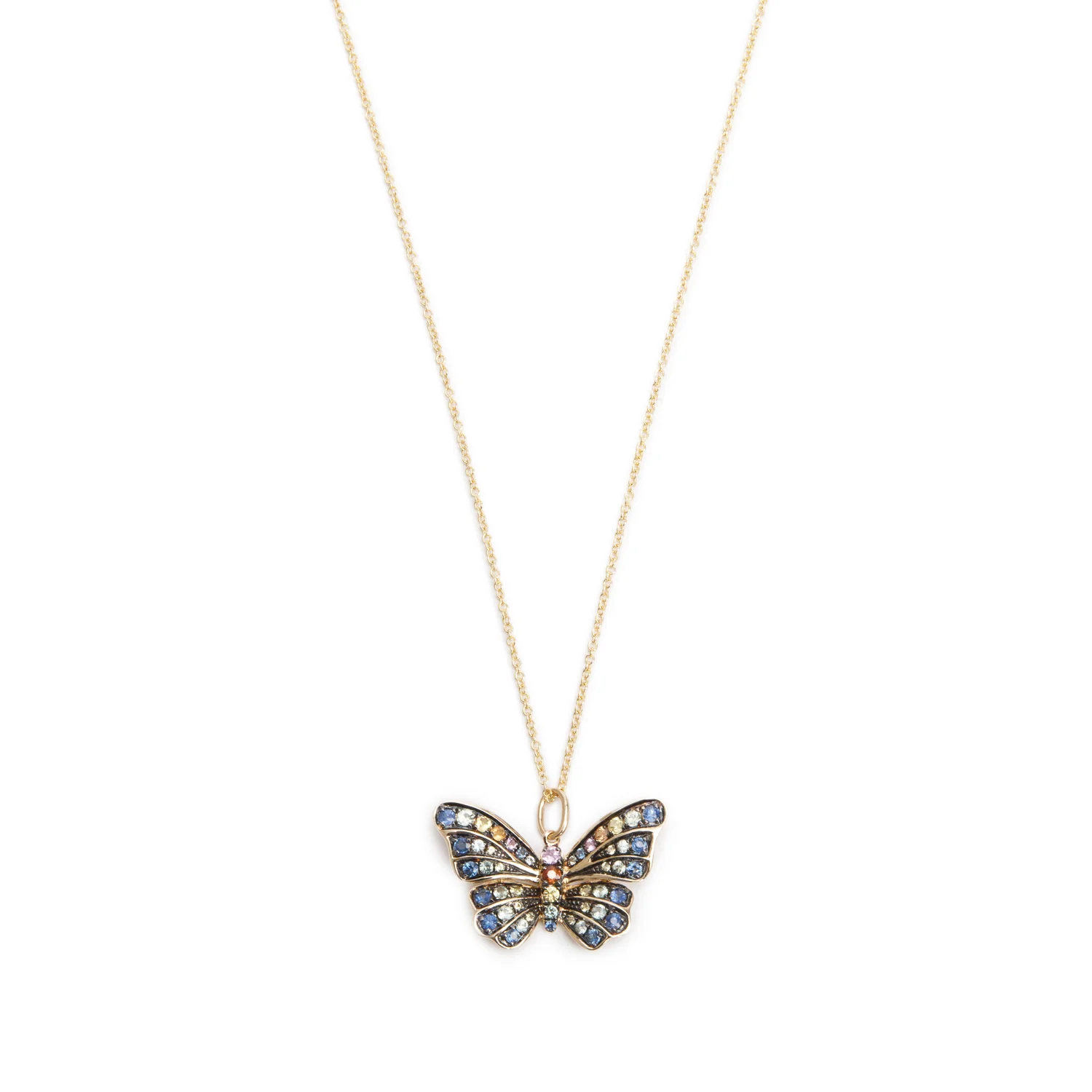 Effy Watercolors 14k Yellow Gold Multicolor Sapphire Butterfly Pendant Necklace w/ Box & Receipt