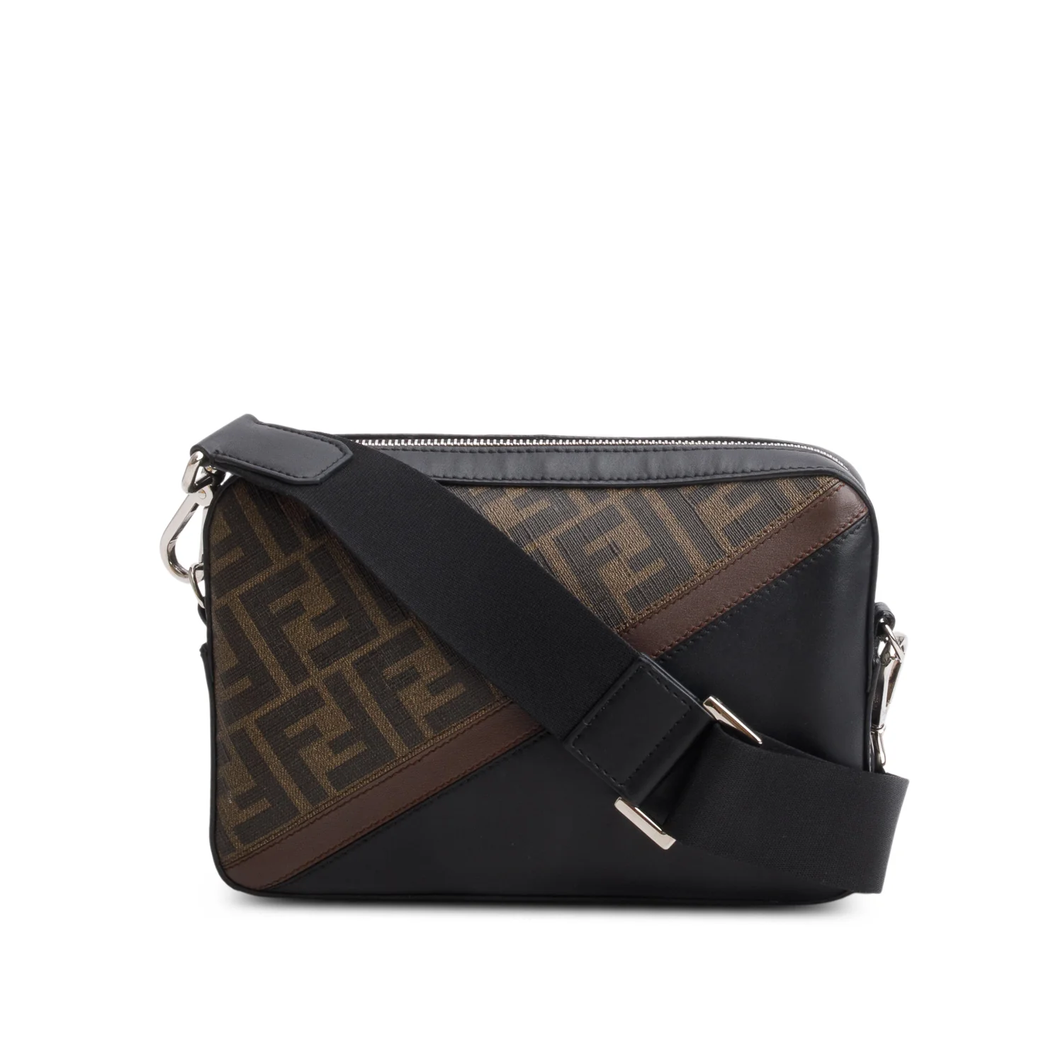 Fendi 2020 Glazed Fabric Vitello Liberty FF 1974 Diagonal Medium Camera Case w/ Box