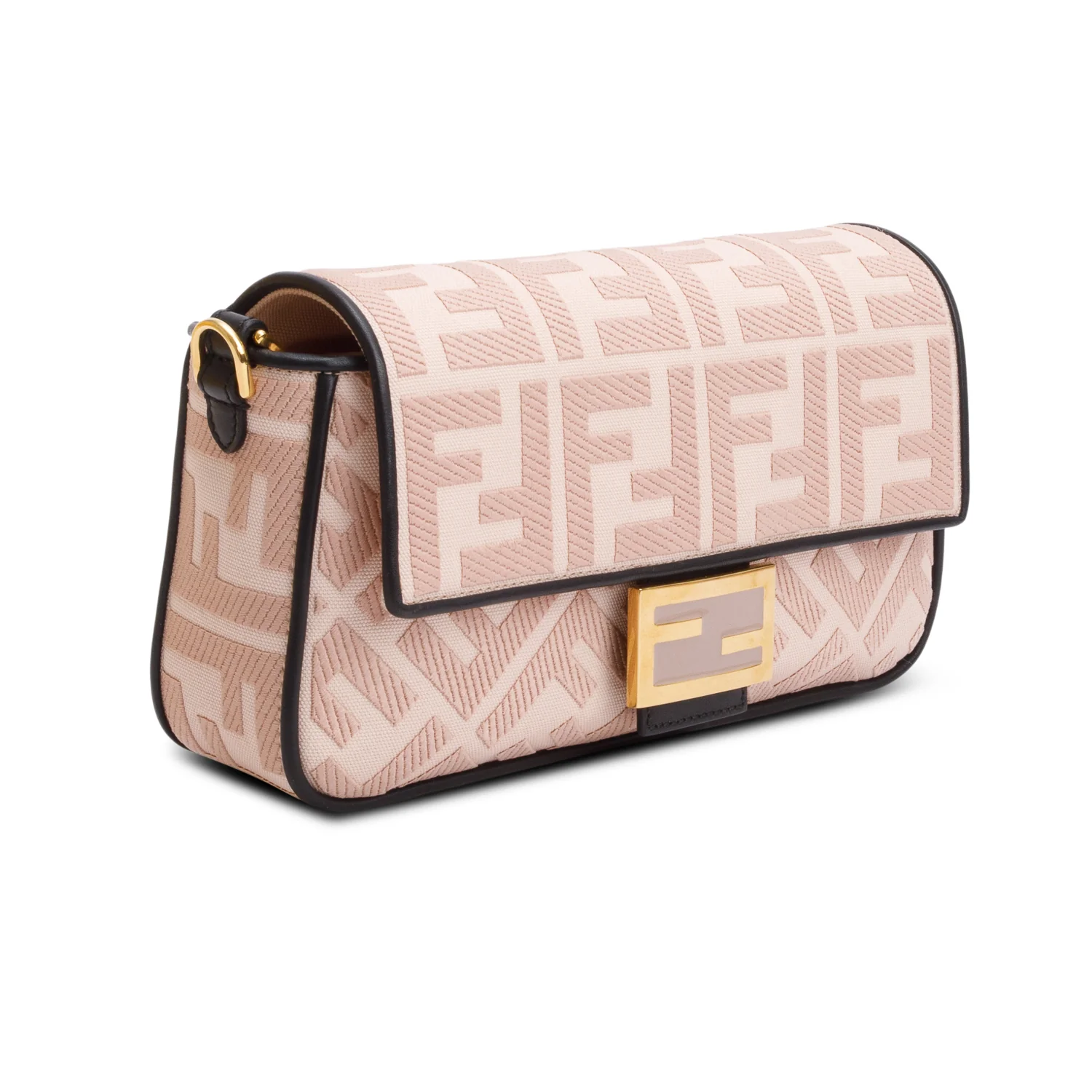 Fendi 2020 Pink FF Embroidered Canvas Baguette Shoulder Bag w/ Straps & Box - Image 4