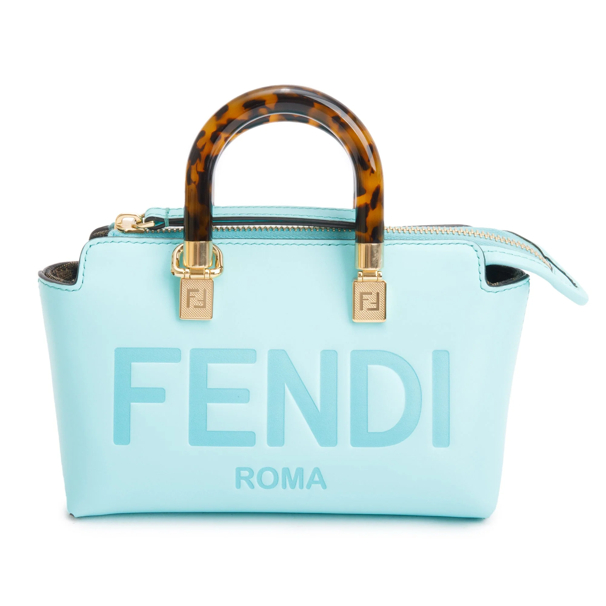 Fendi 2023 Blue Leather By the Way Mini Boston Bag w/ Strap - Image 3