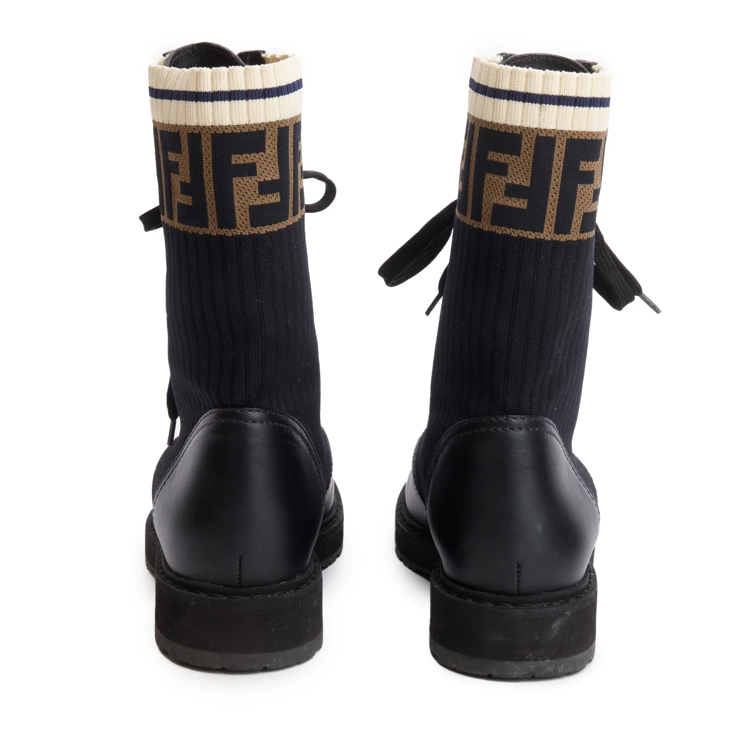 Fendi 2024 Black Calfskin Stretch Fabric Rockoko Biker Boots, Size 36 w/ Box & Receipt - Image 5