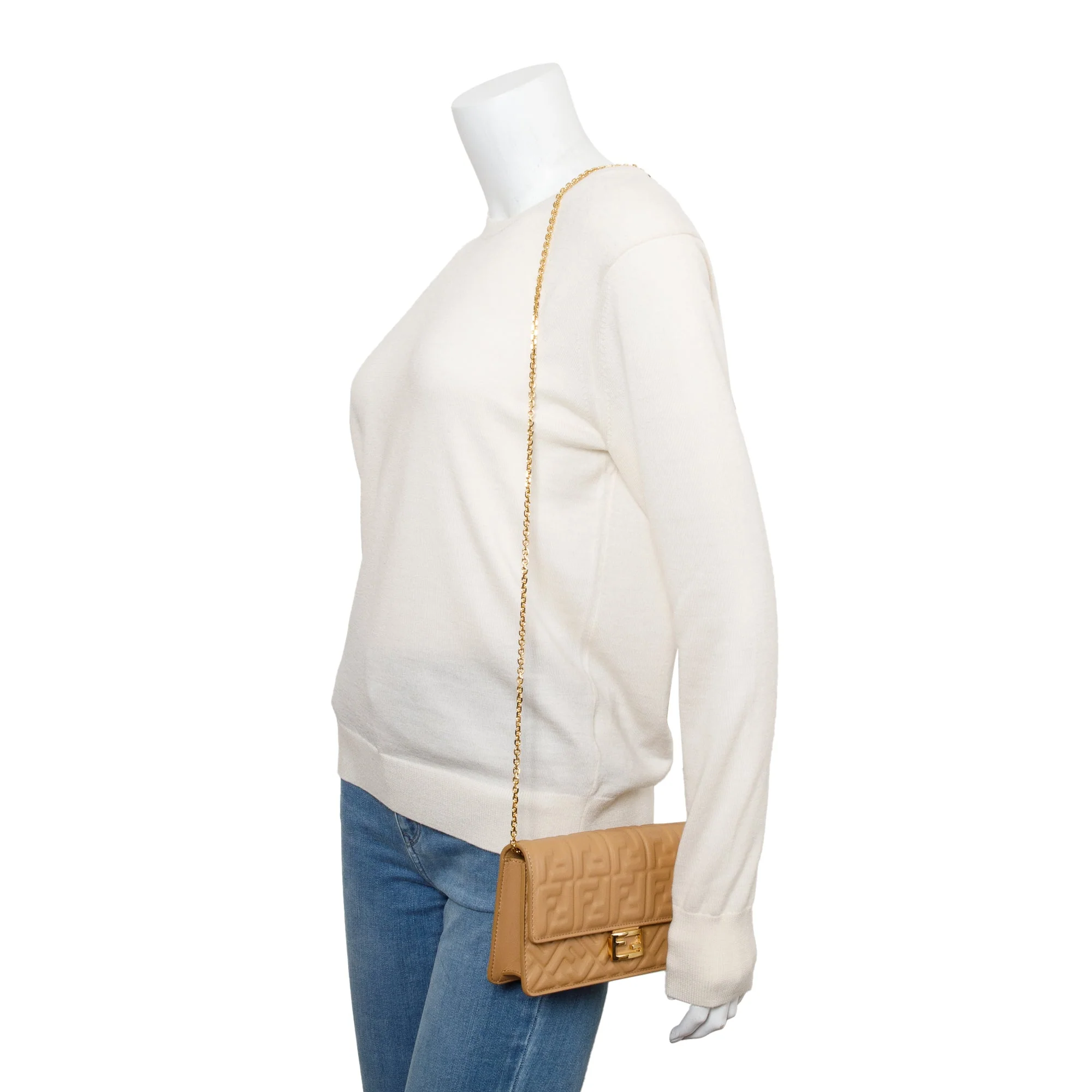 Fendi Beige Leather Baguette Wallet on Chain w/ Box - Image 2