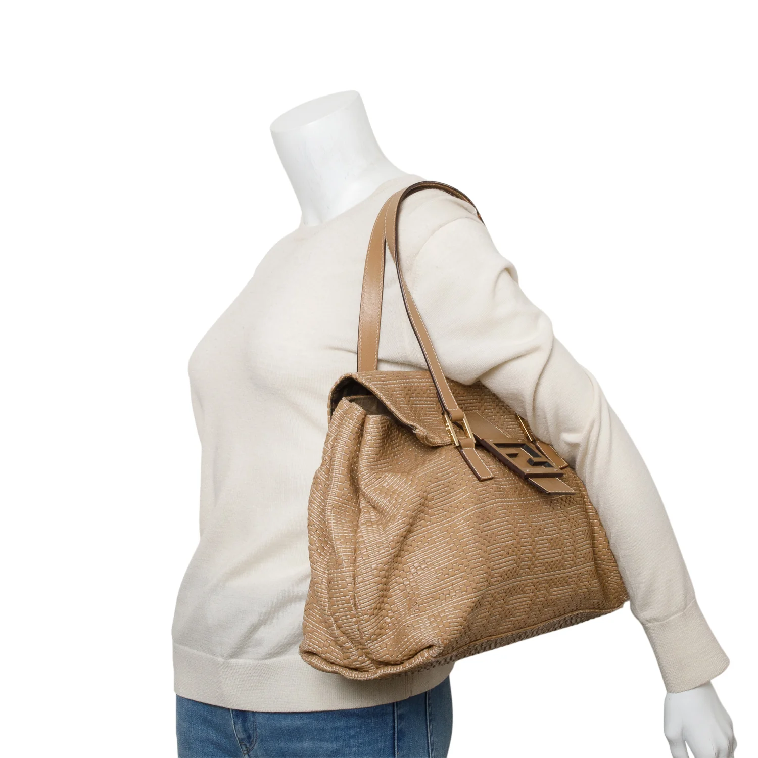 Fendi Beige Woven Leather Large Mama Forever Tote - Image 2