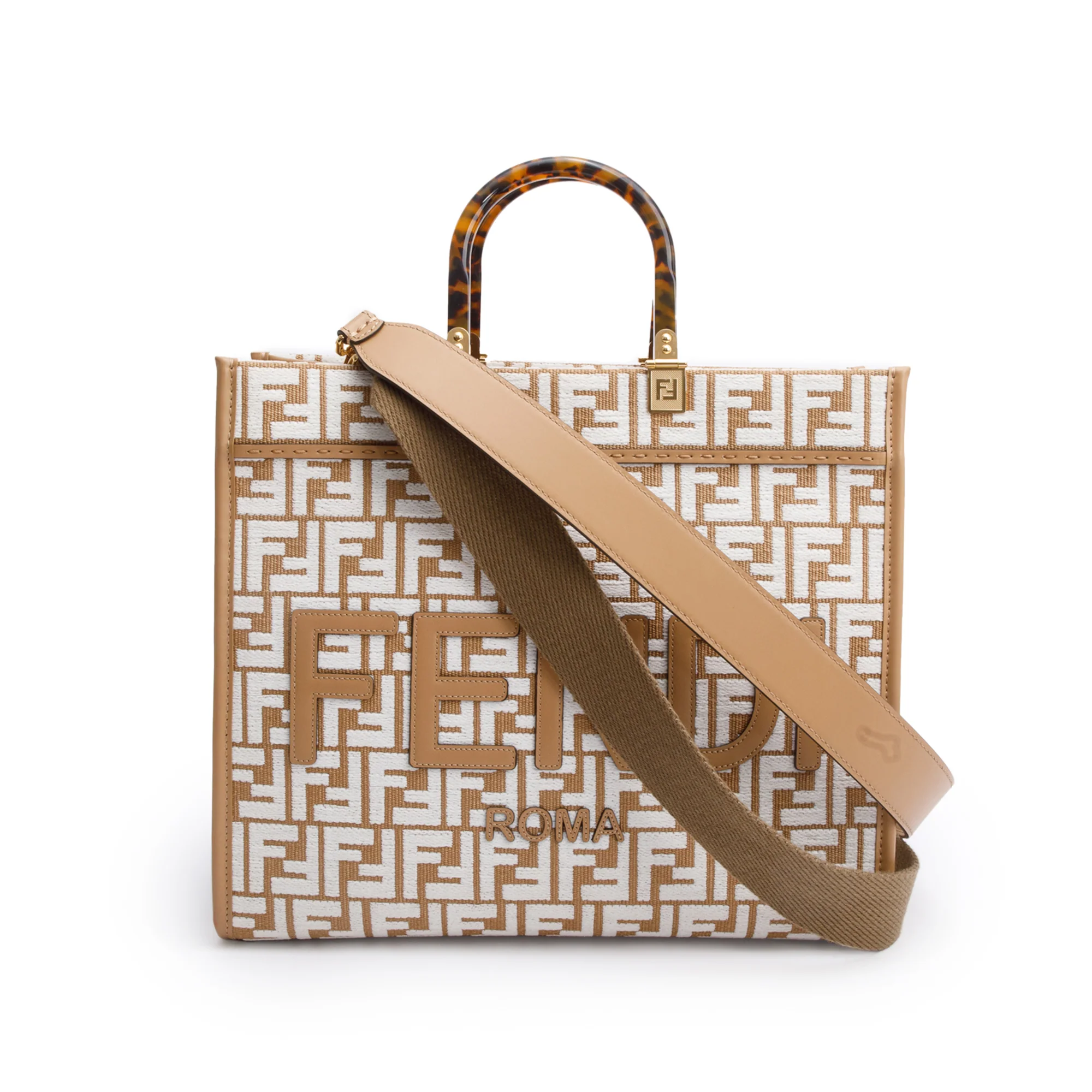 Fendi Beige Zucca FF Raffia Medium Sunshine Tote Bag w/ Strap - Image 6