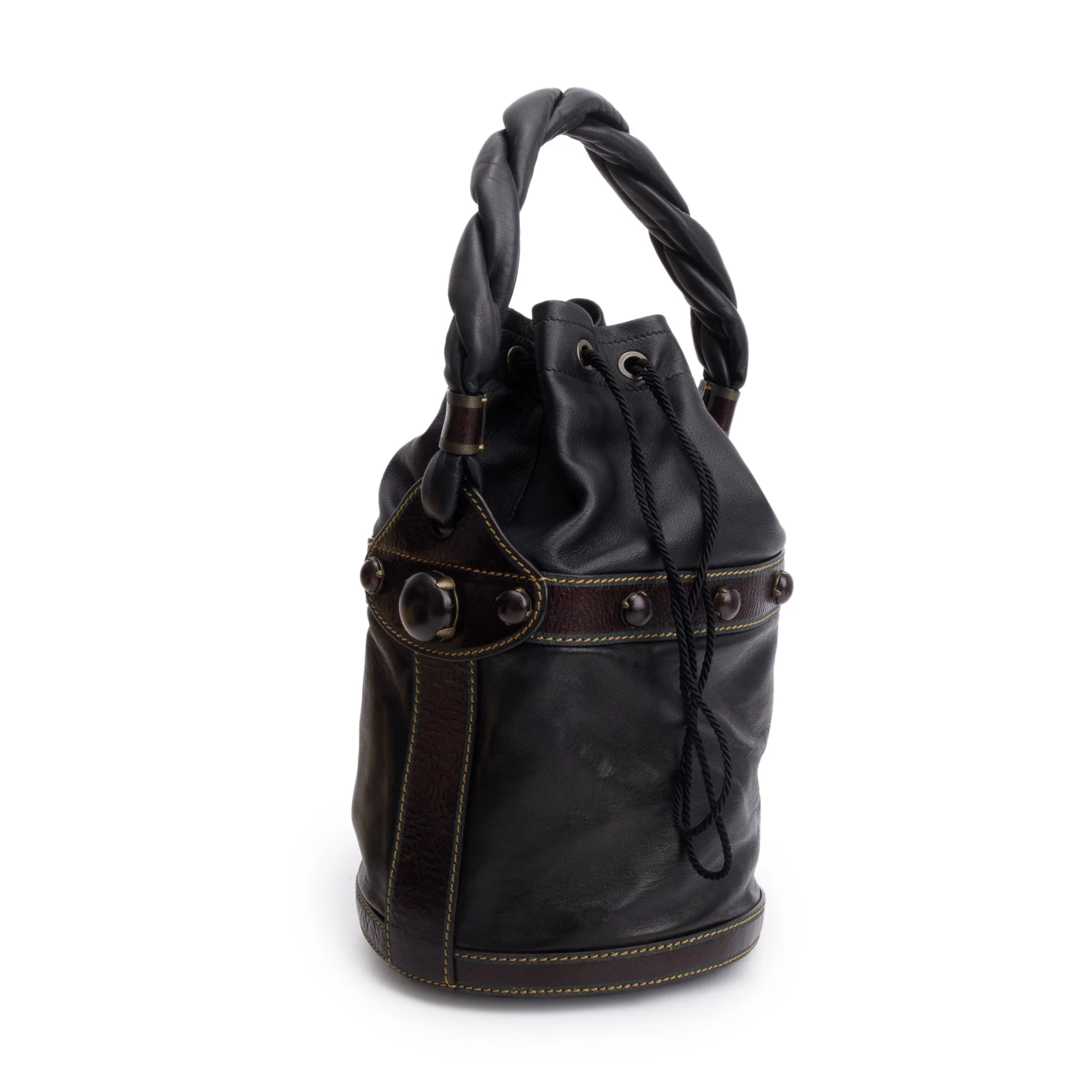 Fendi Black/Brown Calfskin Leather Small Palazzo Drawstring Bucket Bag - Image 2