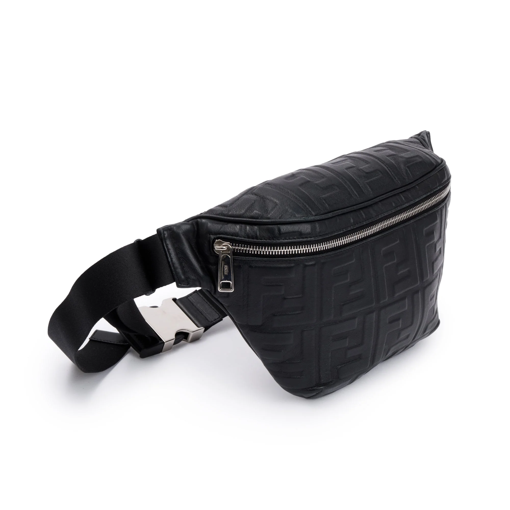 Fendi Black Calfskin Leather Embossed FF Belt Bag - Image 2