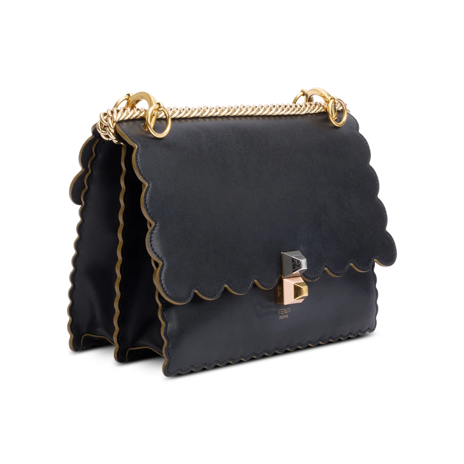 Fendi Black Calfskin Leather Medium Kan I Scallop Shoulder Bag - Image 4