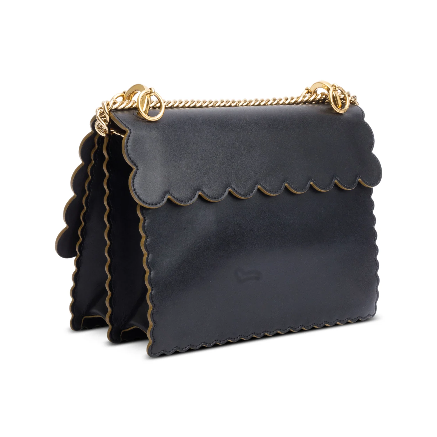 Fendi Black Calfskin Leather Medium Kan I Scallop Shoulder Bag - Image 6