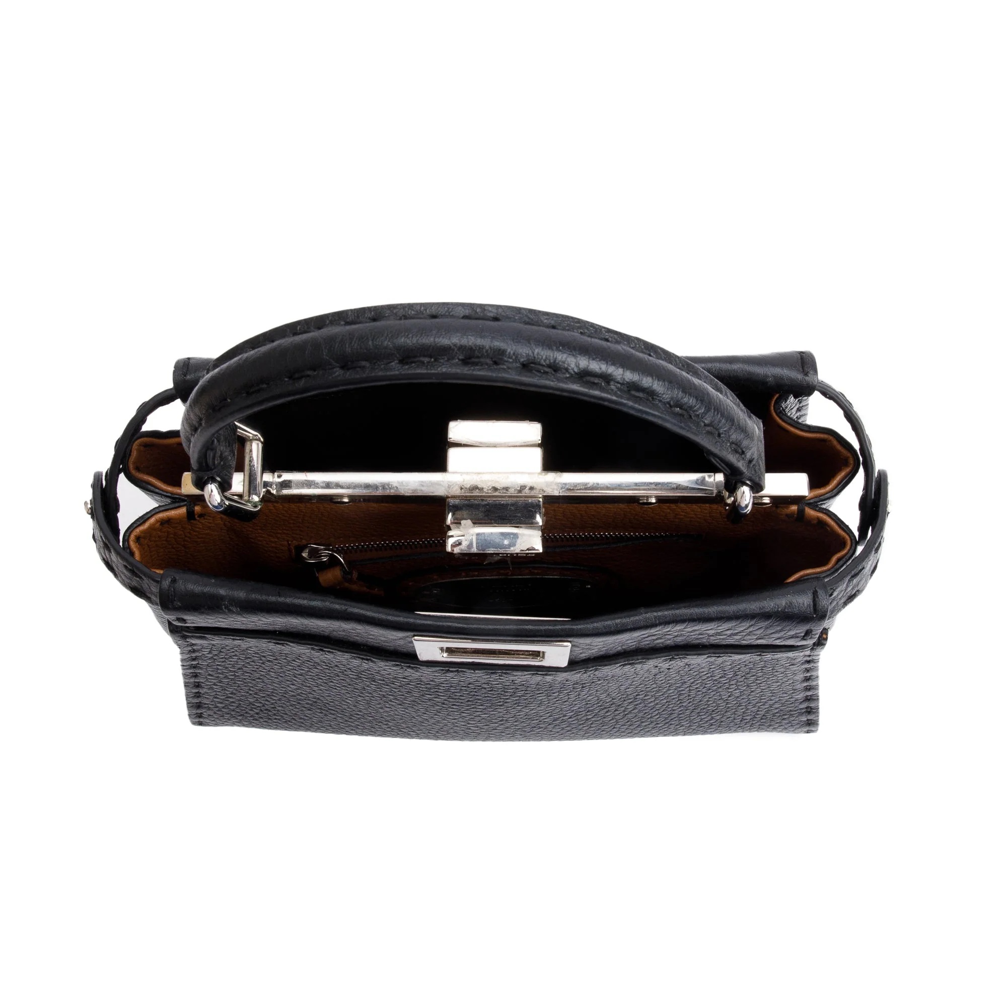 Fendi Black Calfskin Leather Mini Peekaboo ISeeU Bag w/ Strap - Image 7