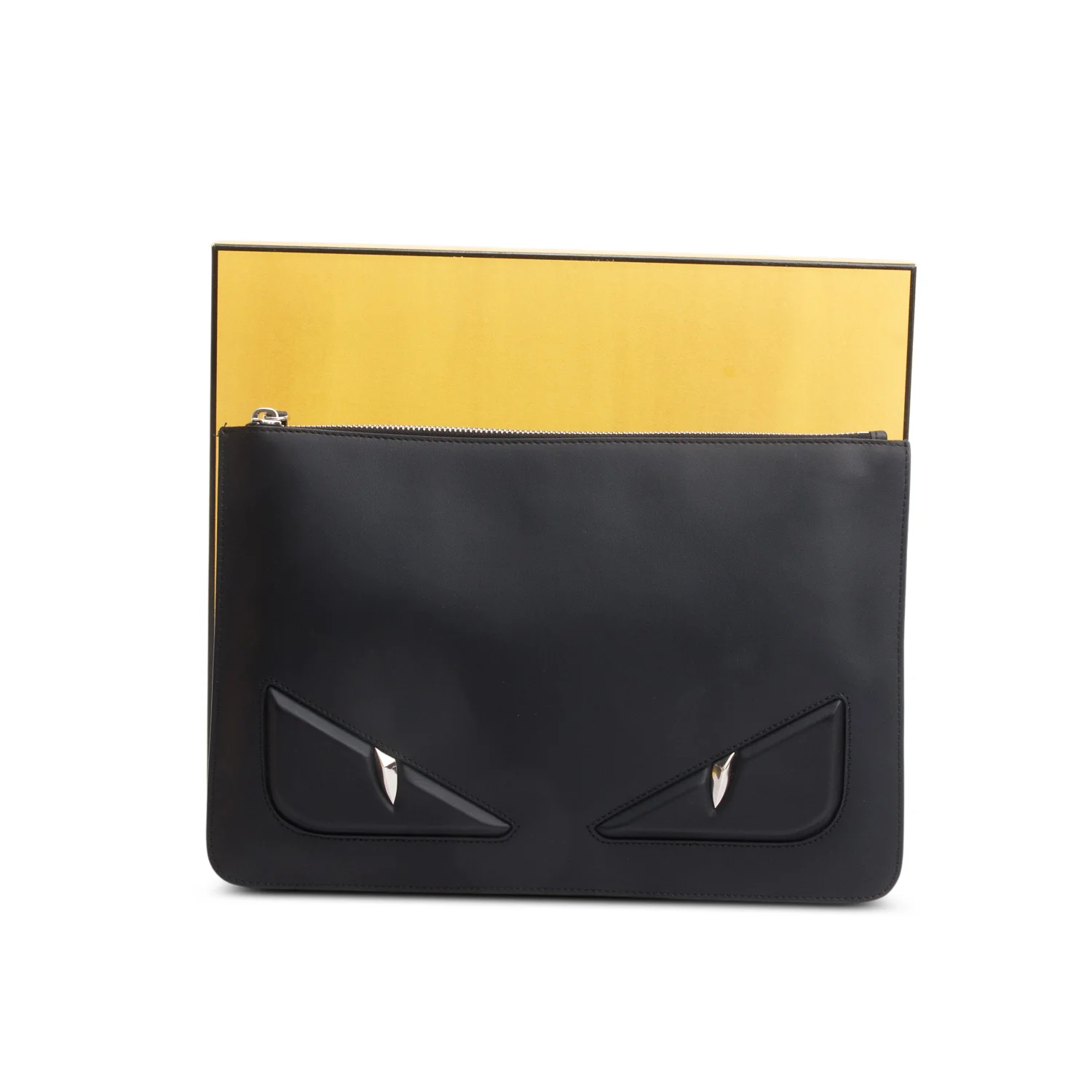 Fendi Black Calfskin Leather Monster Eye Zip Clutch w/ Box - Image 2