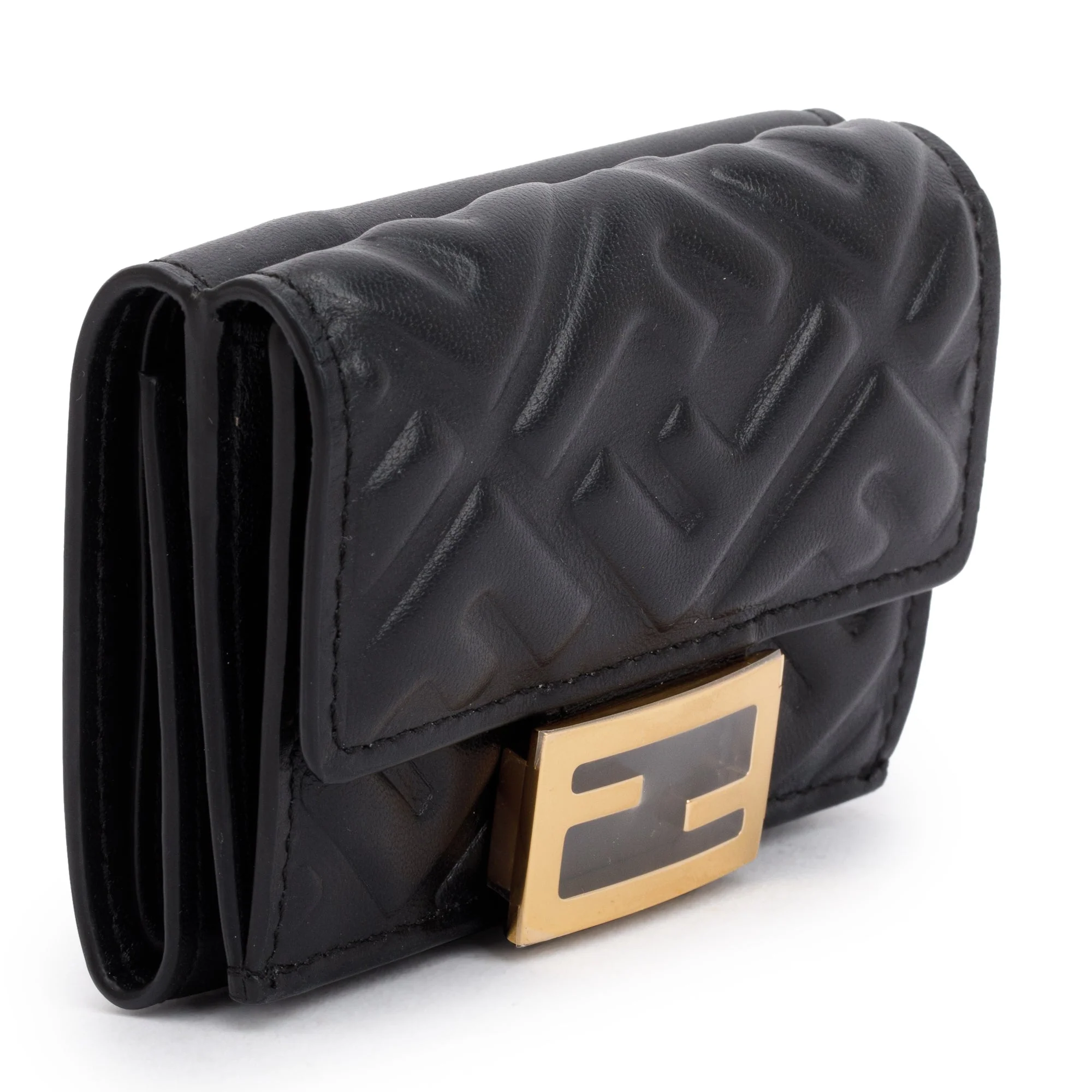 Fendi Black FF Embossed Leather Micro Trifold Wallet w/ Box - Image 3