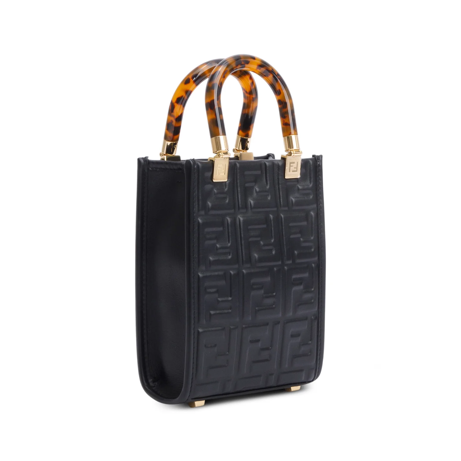 Fendi Black FF Embossed Leather Mini Sunshine Shopper Tote - Image 6