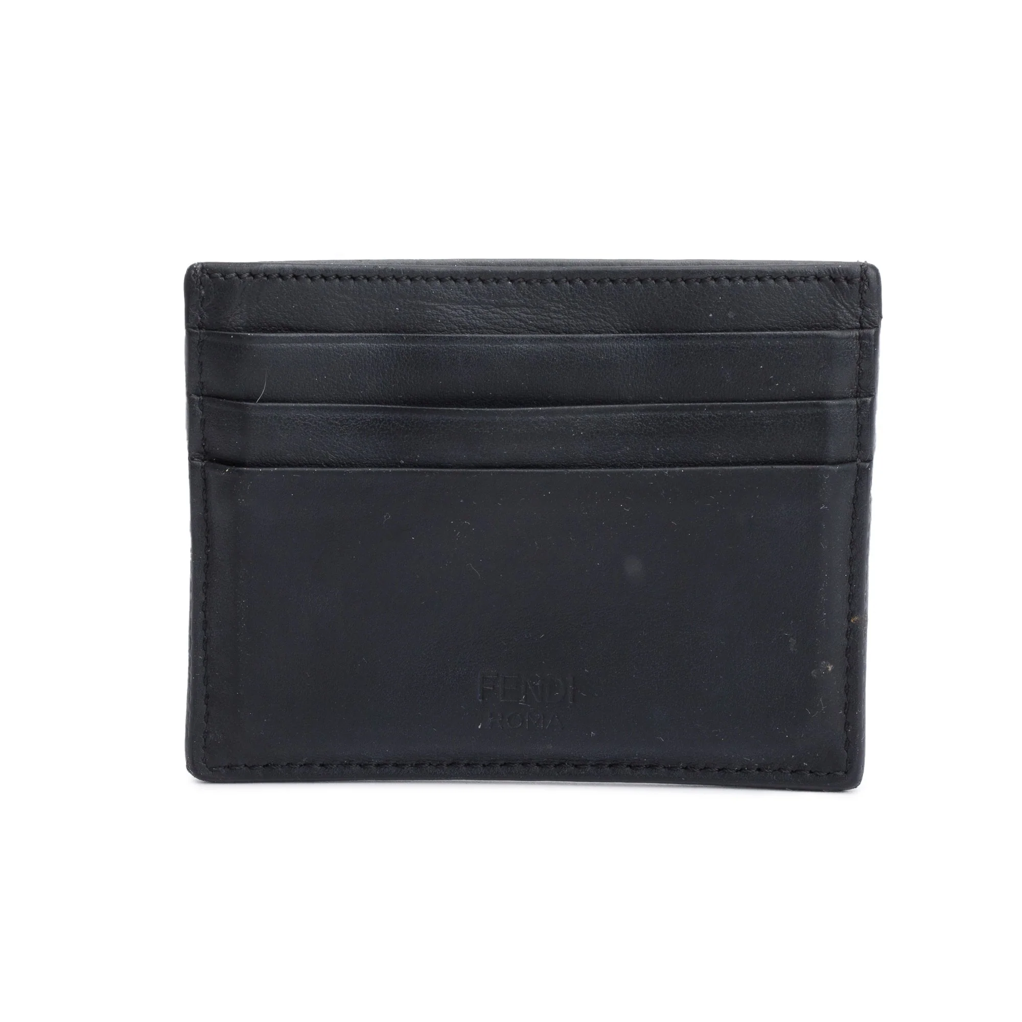 Fendi Black/Grey Leather Monster Motif Card Case - Image 3