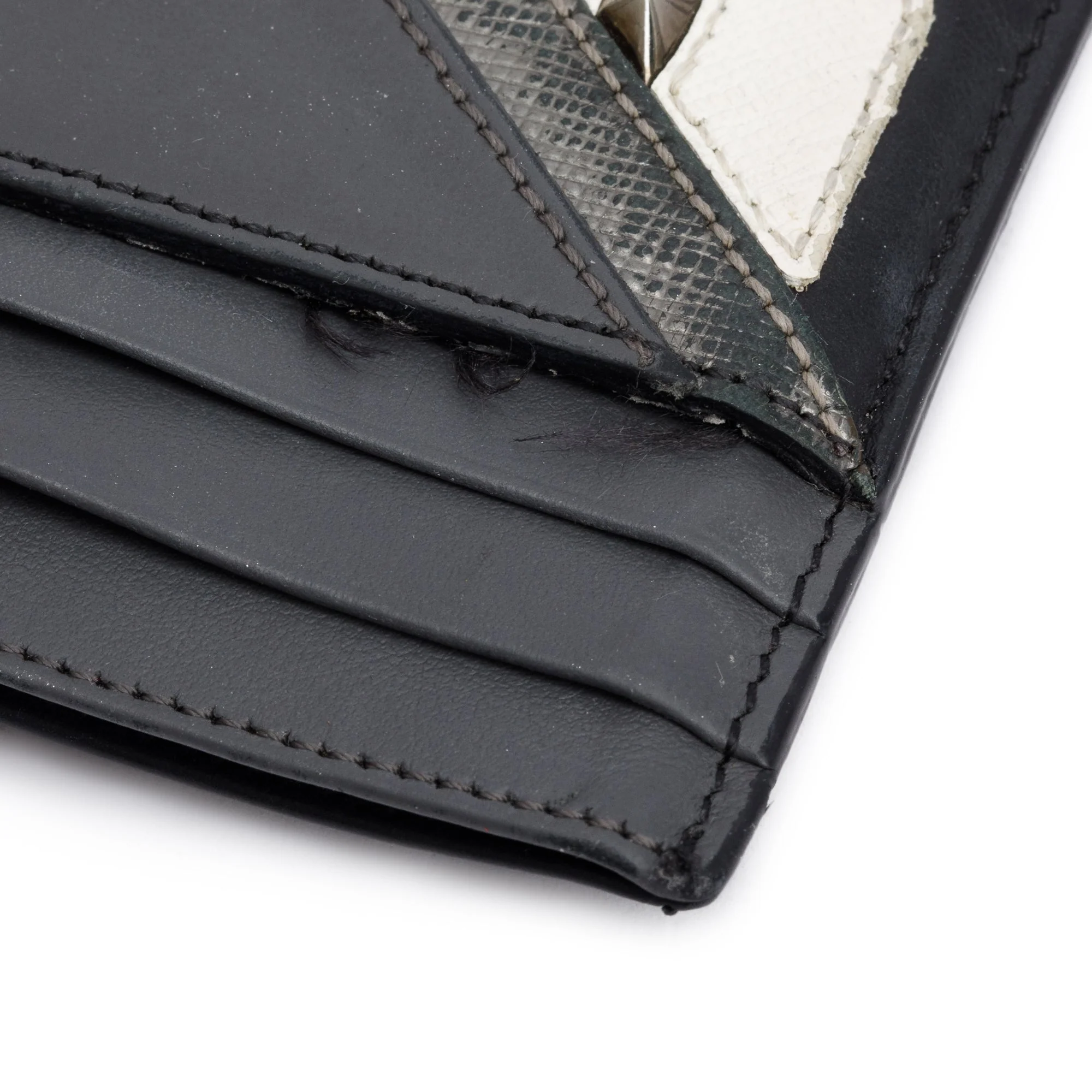 Fendi Black/Grey Leather Monster Motif Card Case - Image 4