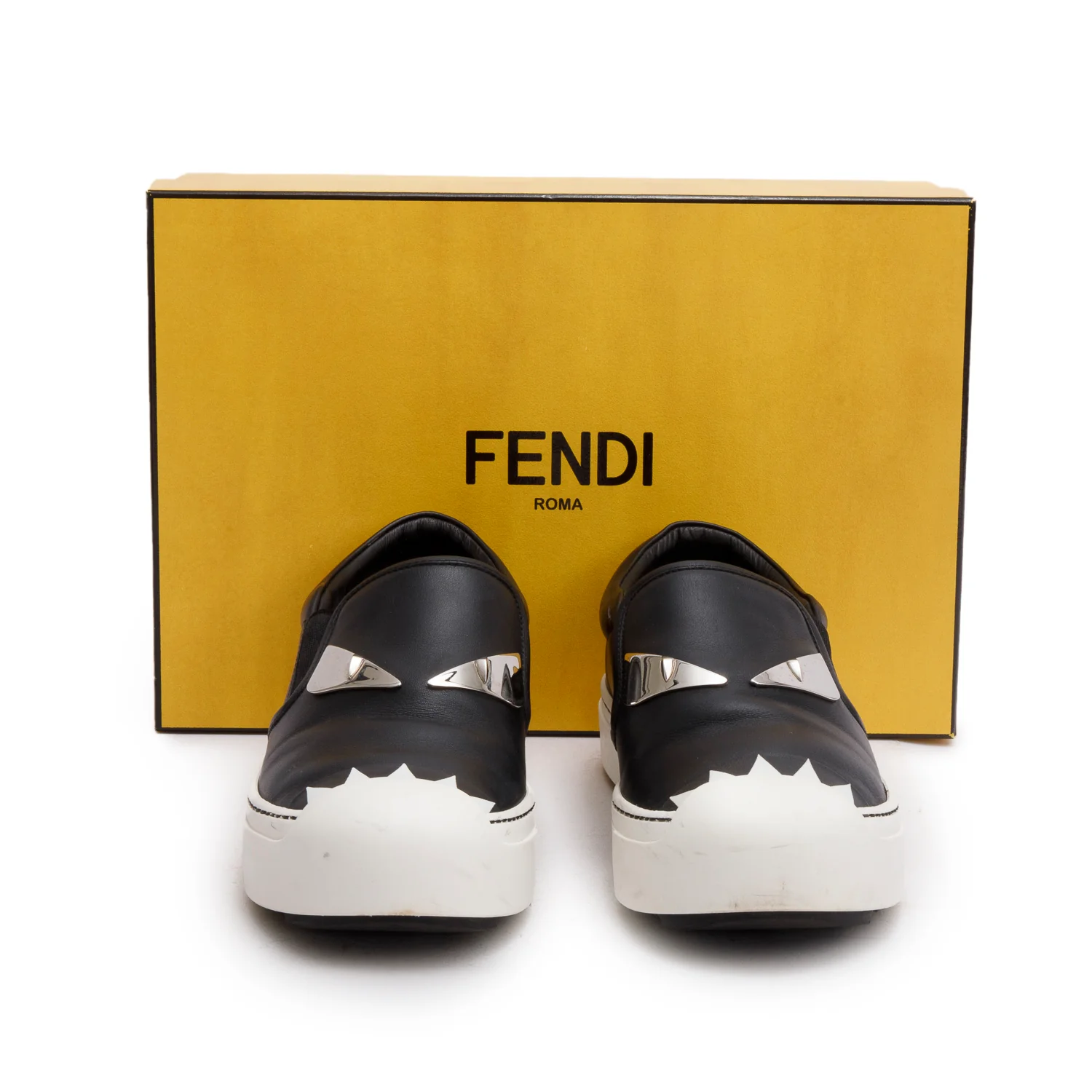 Fendi Black Leather Monster Eye Sneakers, Size 39 w/ Box - Image 2