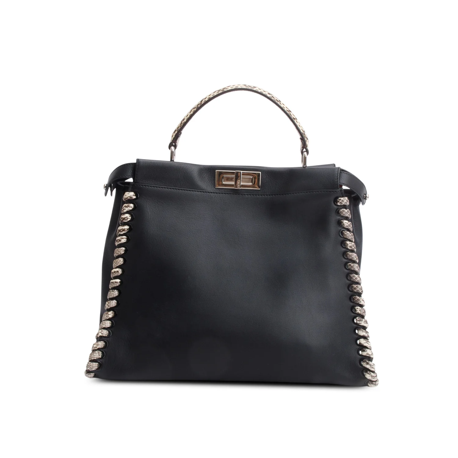 Fendi Black Nappa Leather Python Lace Up Large Peekaboo w/ Receipt