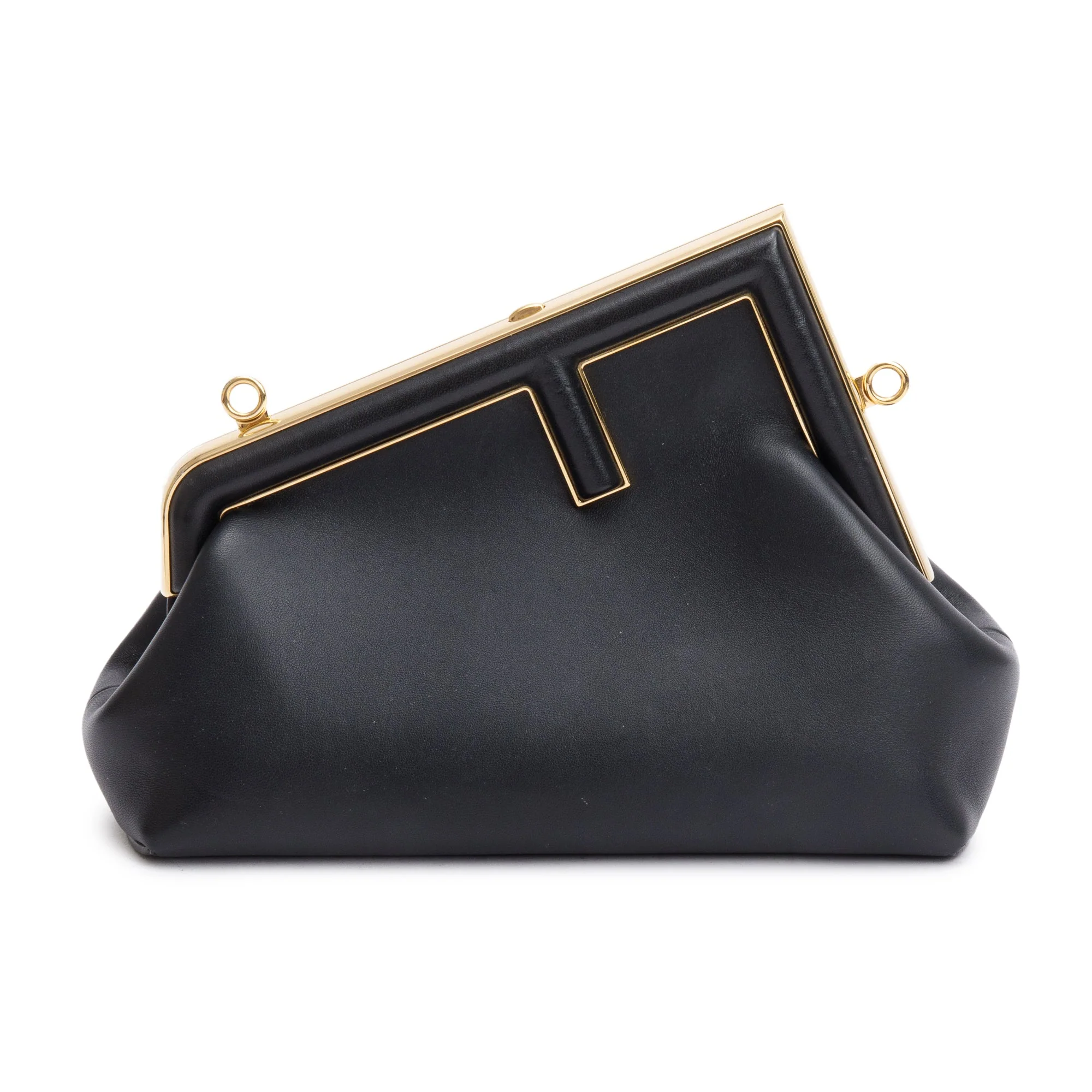 Fendi Black Nappa Leather Small Fendi First Bag w/ Strap - Image 3
