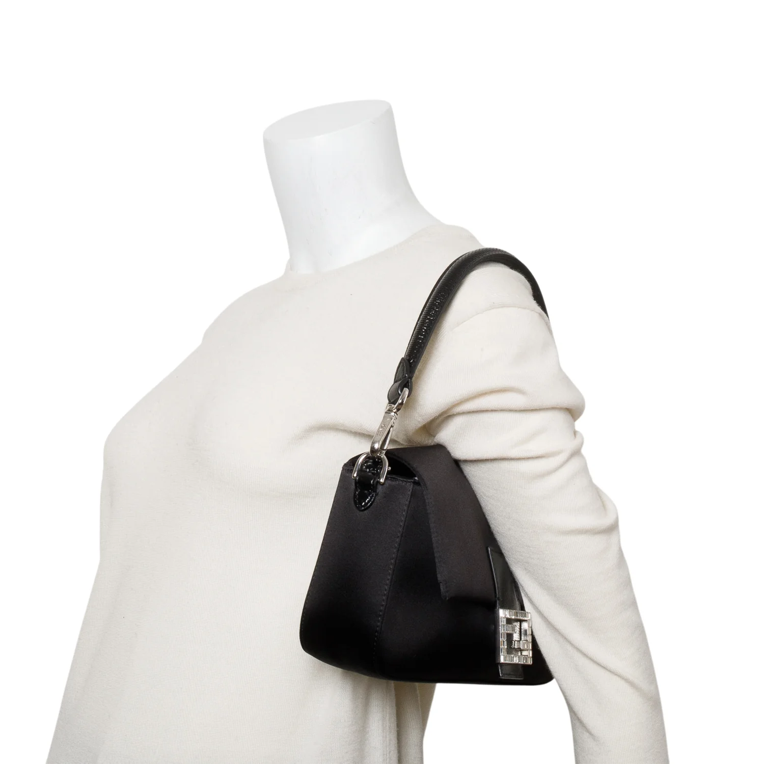 Fendi Black Satin Crystal Baguette - Image 2