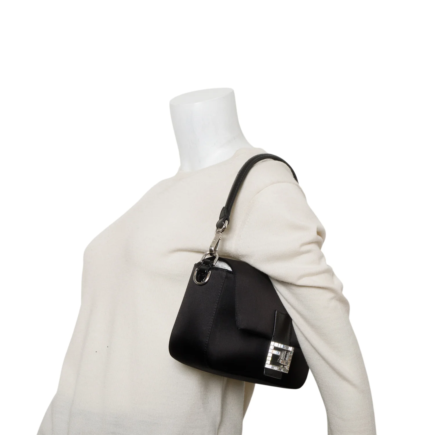 Fendi Black Satin Karung Crystal Baguette - Image 2