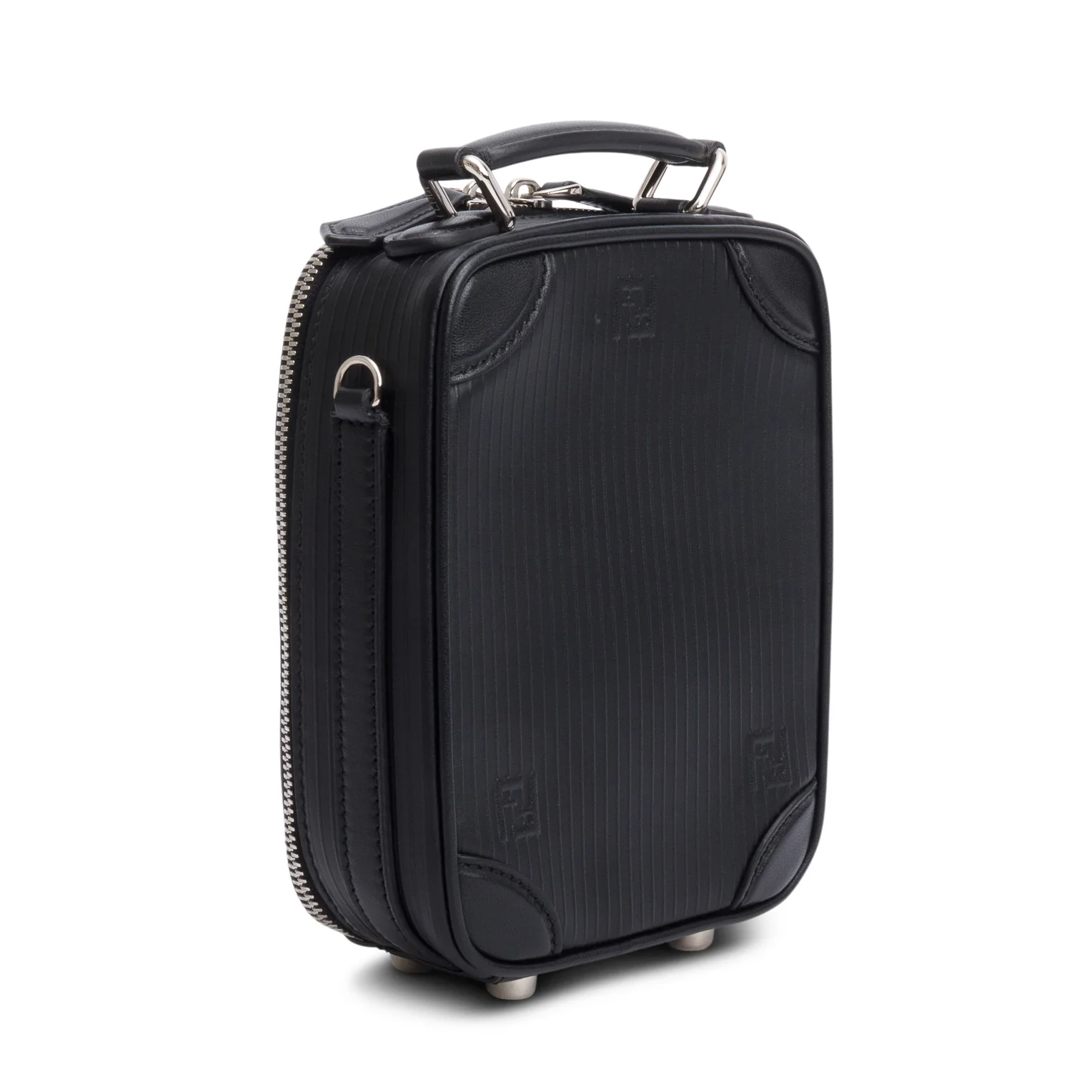Fendi Black Vitello Astro Rubber Effect Mini Trolley Bag w/ Receipt - Image 6