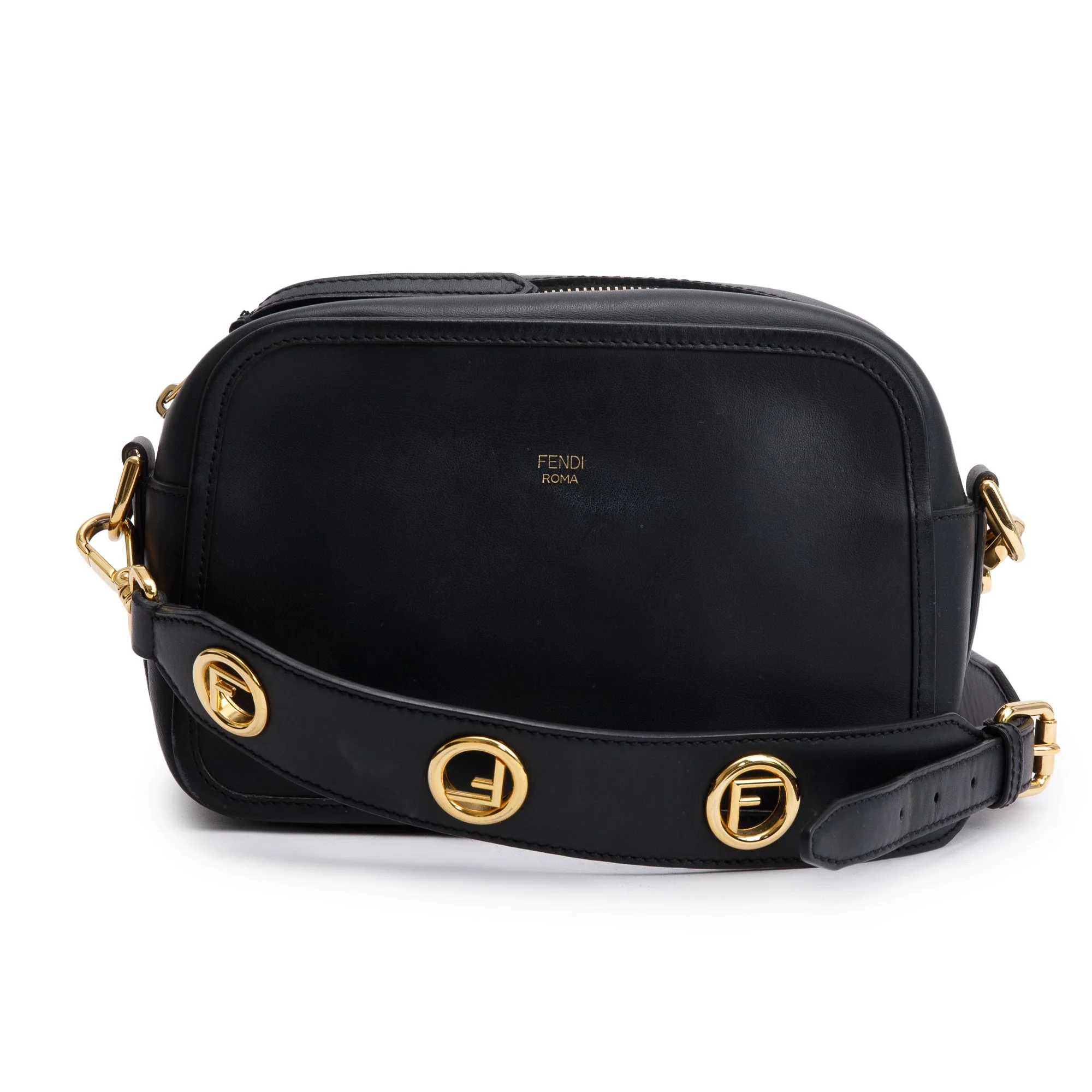 Fendi Black Vitello Century Leather F is Fendi Camera Bag