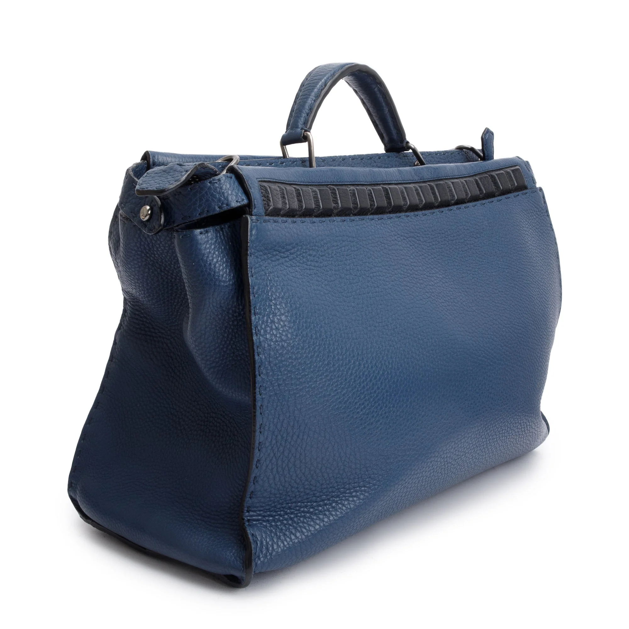 Fendi Blue Selleria Leather Studded XL Peekaboo Bag w/ Strap - Image 4