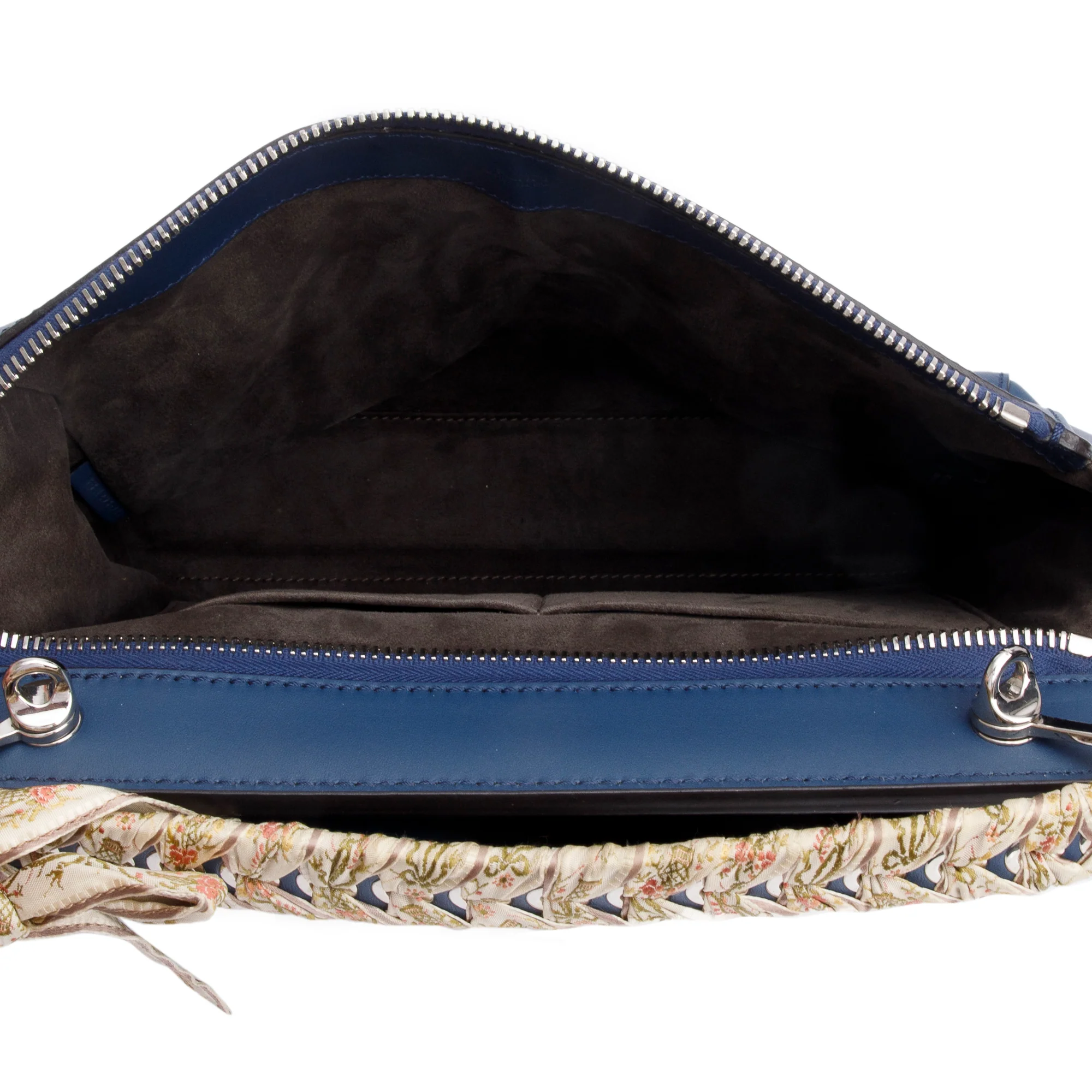 Fendi Blue Vitello Leather Baltico Ribbon Lace Up DotCom Satchel - Image 8