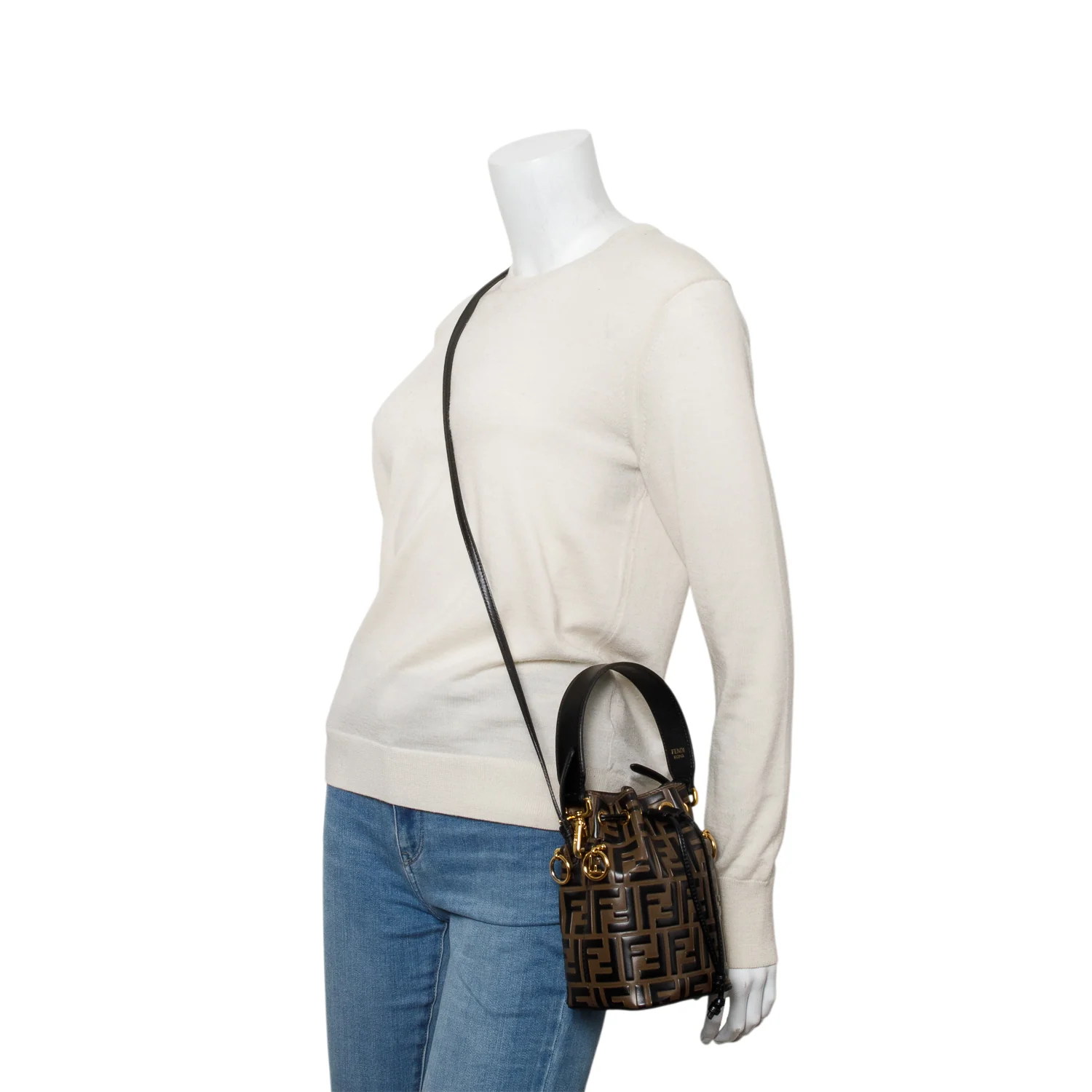 Fendi Brown/Black Vitello Liberty F is Fendi FF 1974 Embossed Mini Mon Tresor Bucket Bag w/ Box & Straps - Image 2