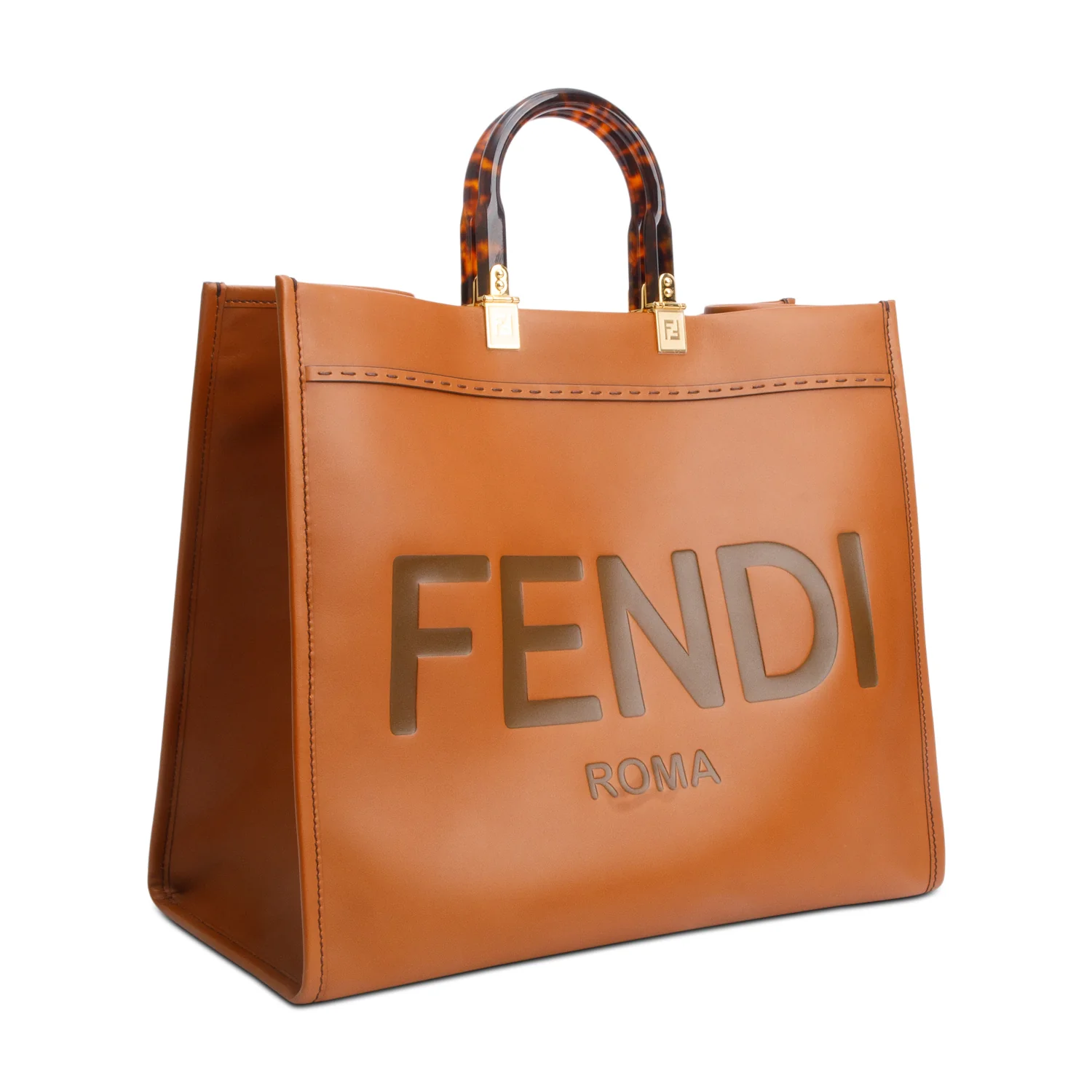 Fendi Brown Calfskin Leather Large Sunshine Tote Bag - Image 2