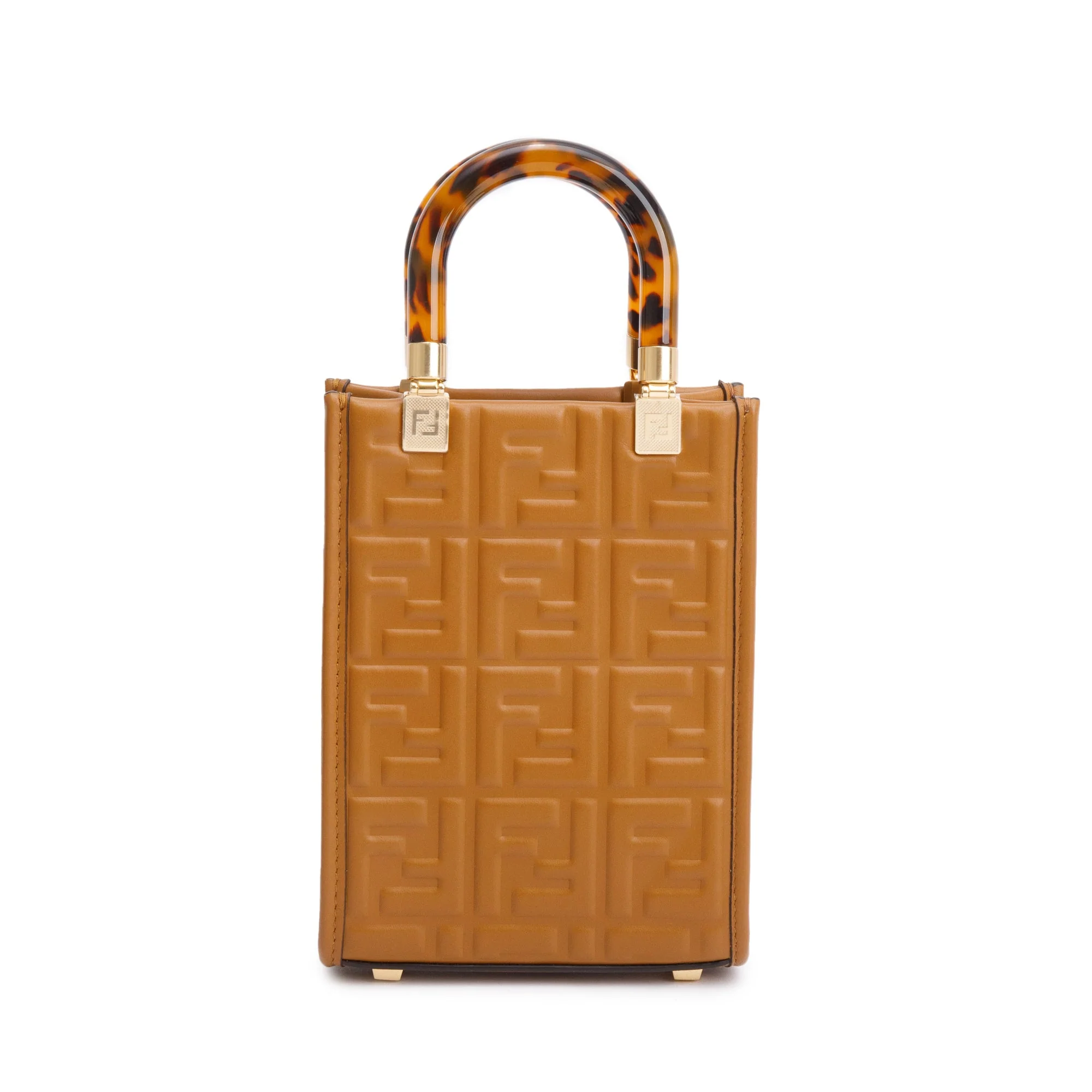 Fendi Brown FF Embossed Leather Mini Sunshine Shopper Tote - Image 5