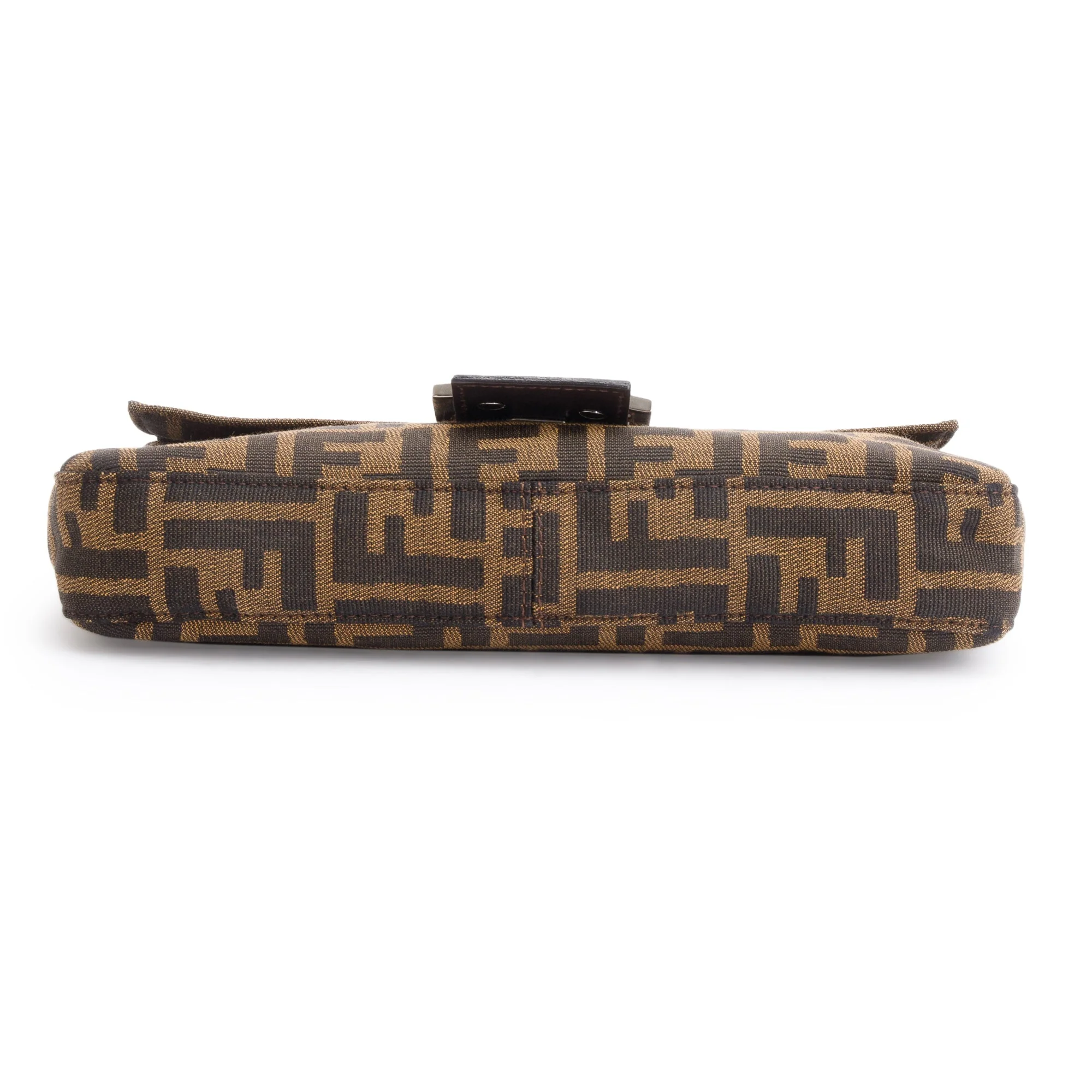 Fendi Brown FF Zucca Canvas Brown Leather Trim Baguette Shoulder Bag - Image 5