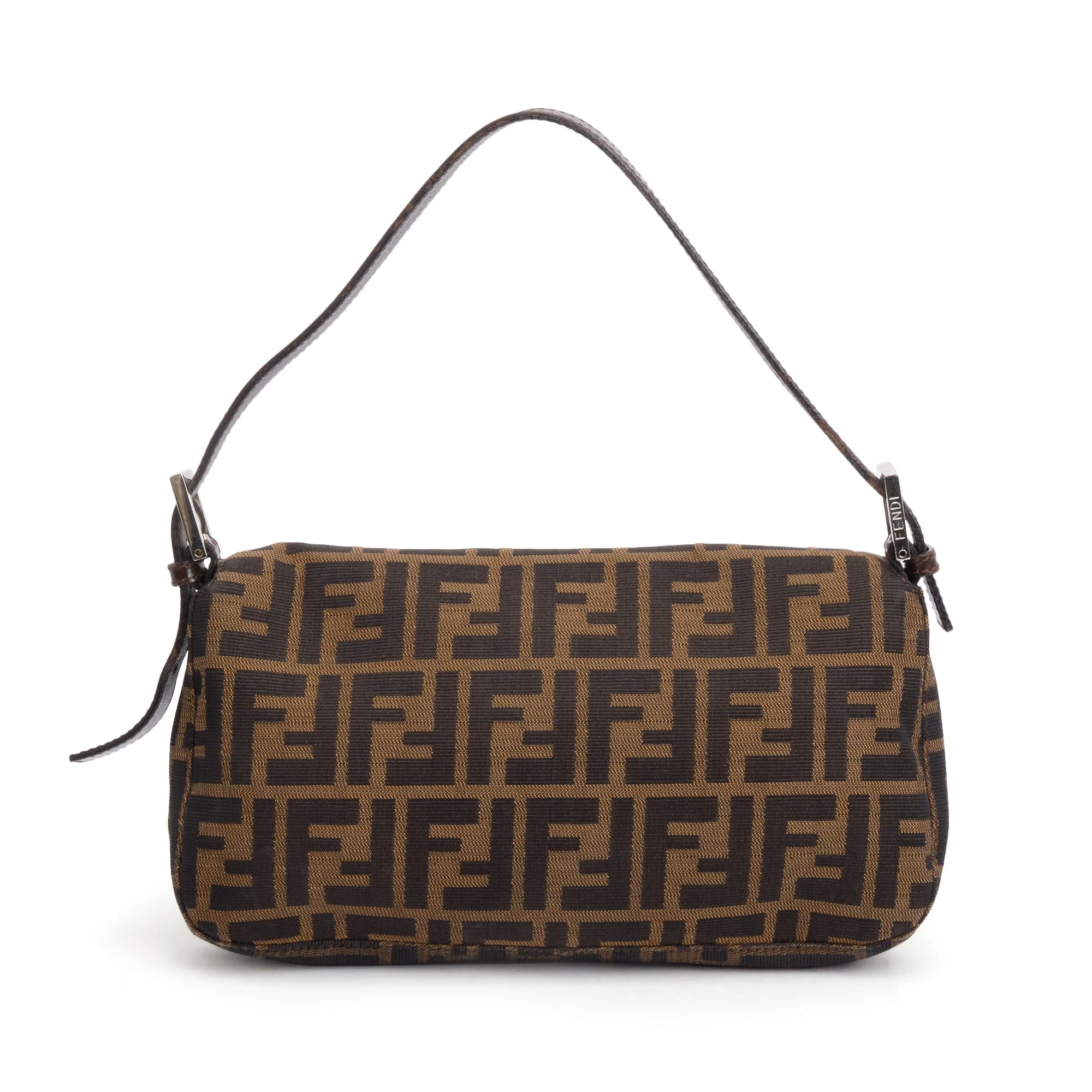 Fendi Brown FF Zucca Canvas Brown Leather Trim Baguette Shoulder Bag - Image 3