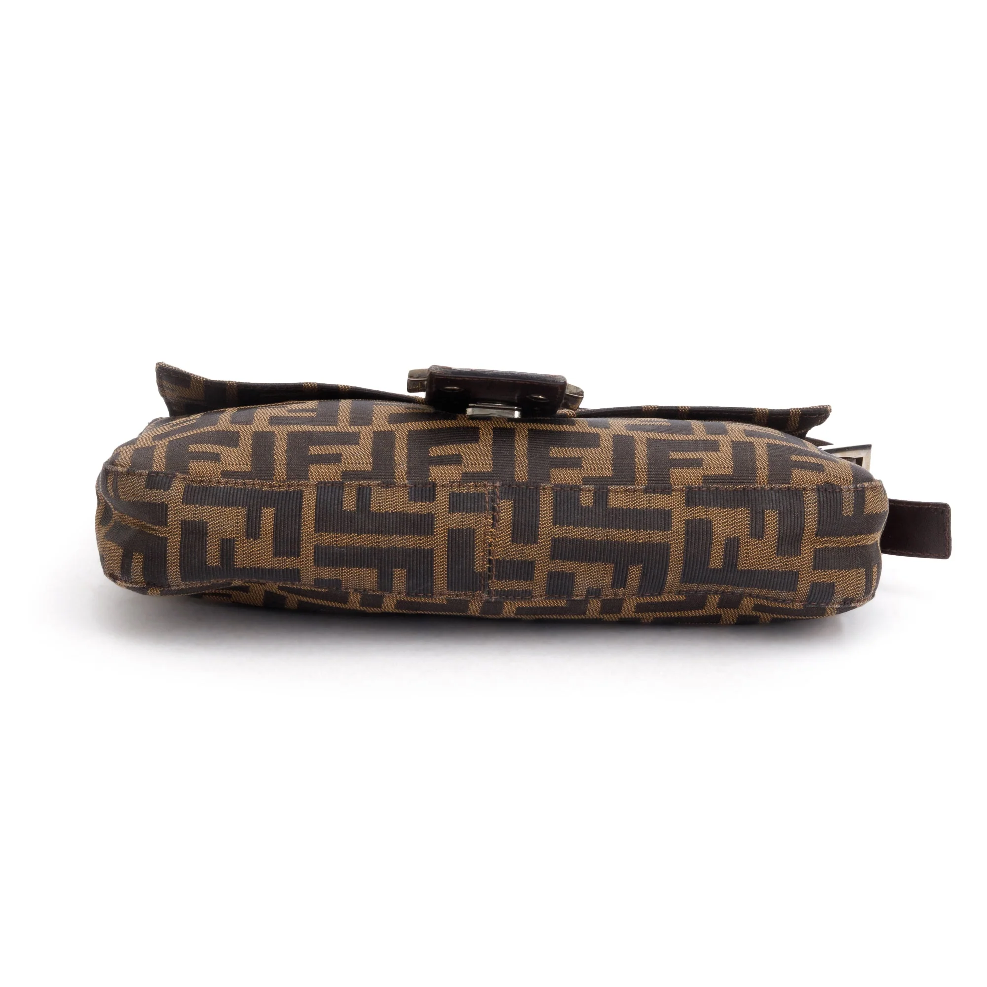 Fendi Brown FF Zucca Canvas Brown Leather Trim Baguette Shoulder Bag - Image 5