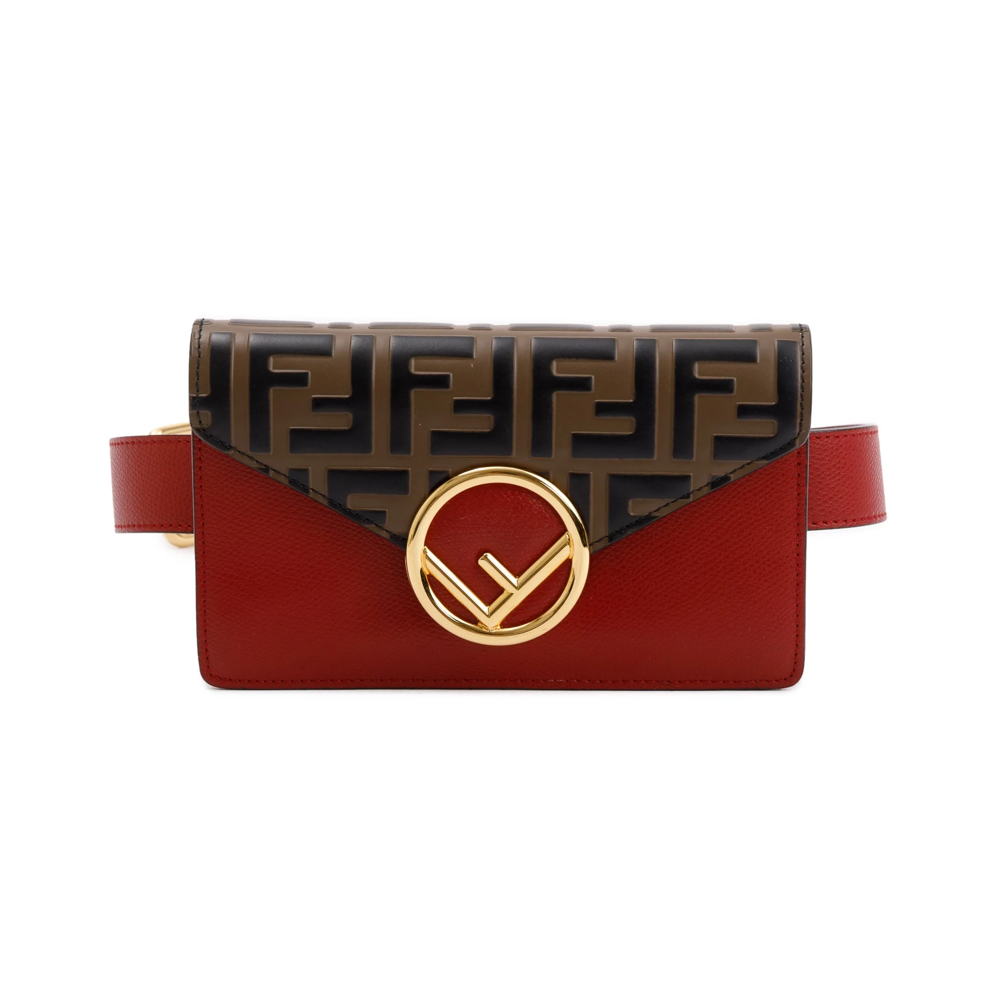 Fendi Brown FF Zucca Embossed and Red Leather F is Fendi Convertible Belt Bag - Image 3