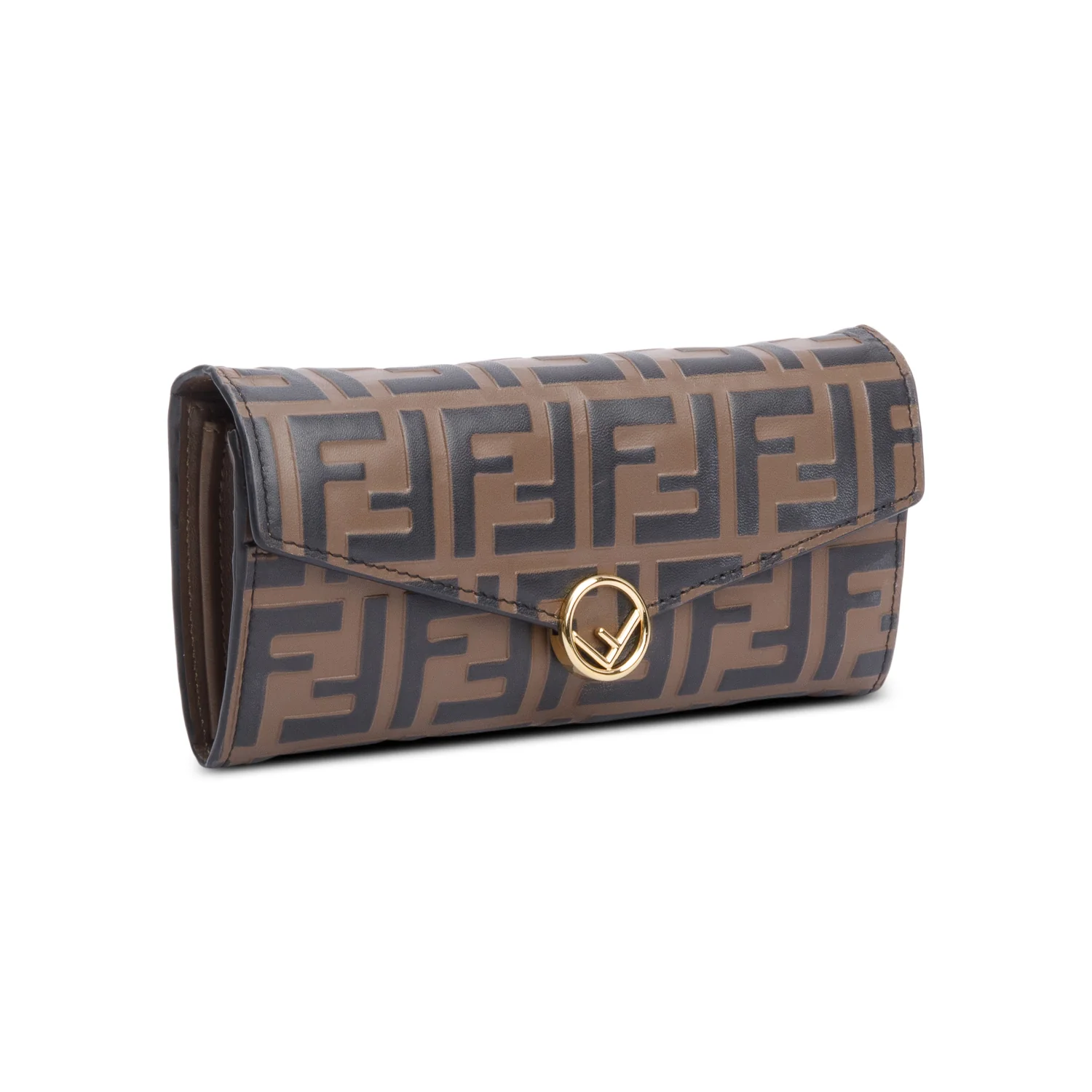 Fendi Brown FF Zucca Embossed Leather Continental Wallet on Chain w/ Box - Image 5