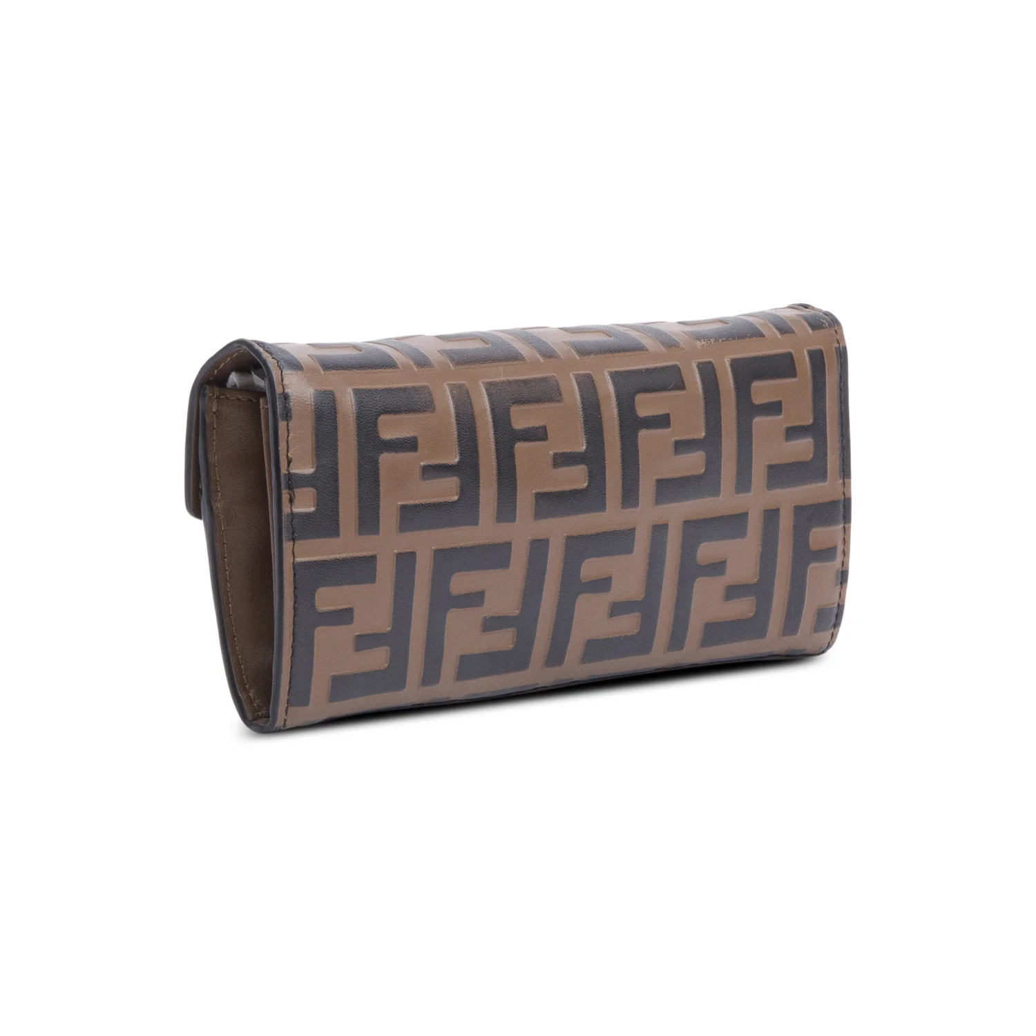 Fendi Brown FF Zucca Embossed Leather Continental Wallet on Chain w/ Box - Image 7