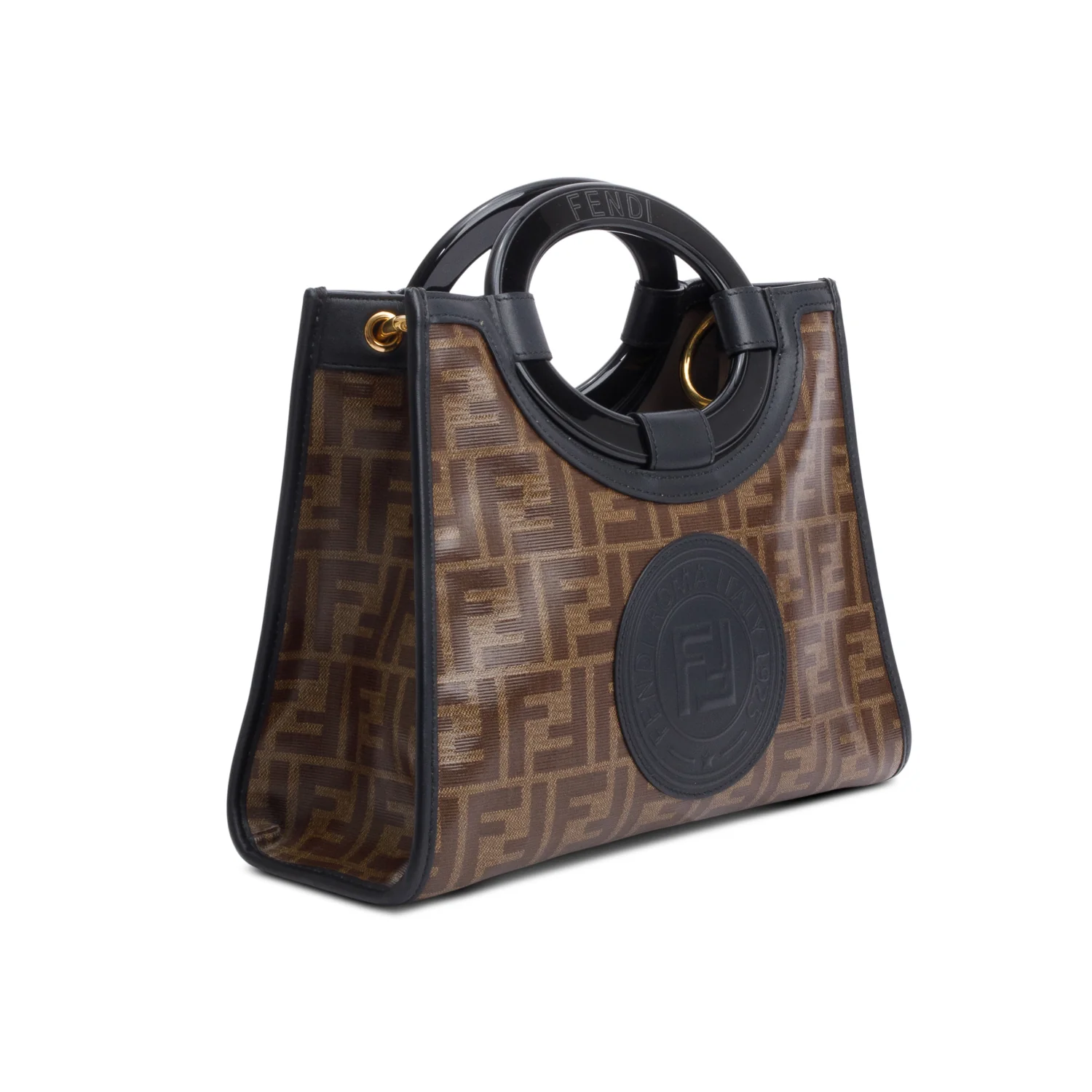Fendi Brown FF Zucca Glazed Canvas Plexiglass Small Runaway Bag Tote - Image 2