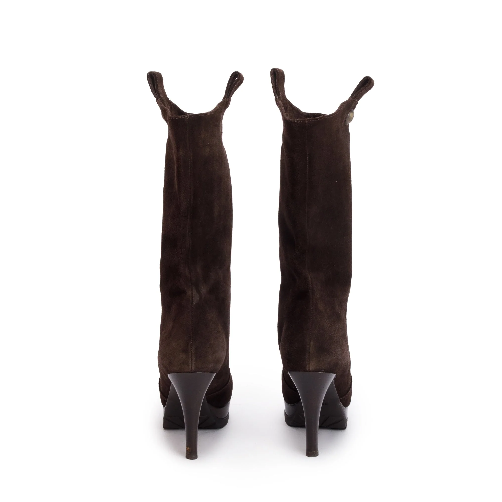 Fendi Brown Suede Mid-Calf Boots, Size 37 - Image 4