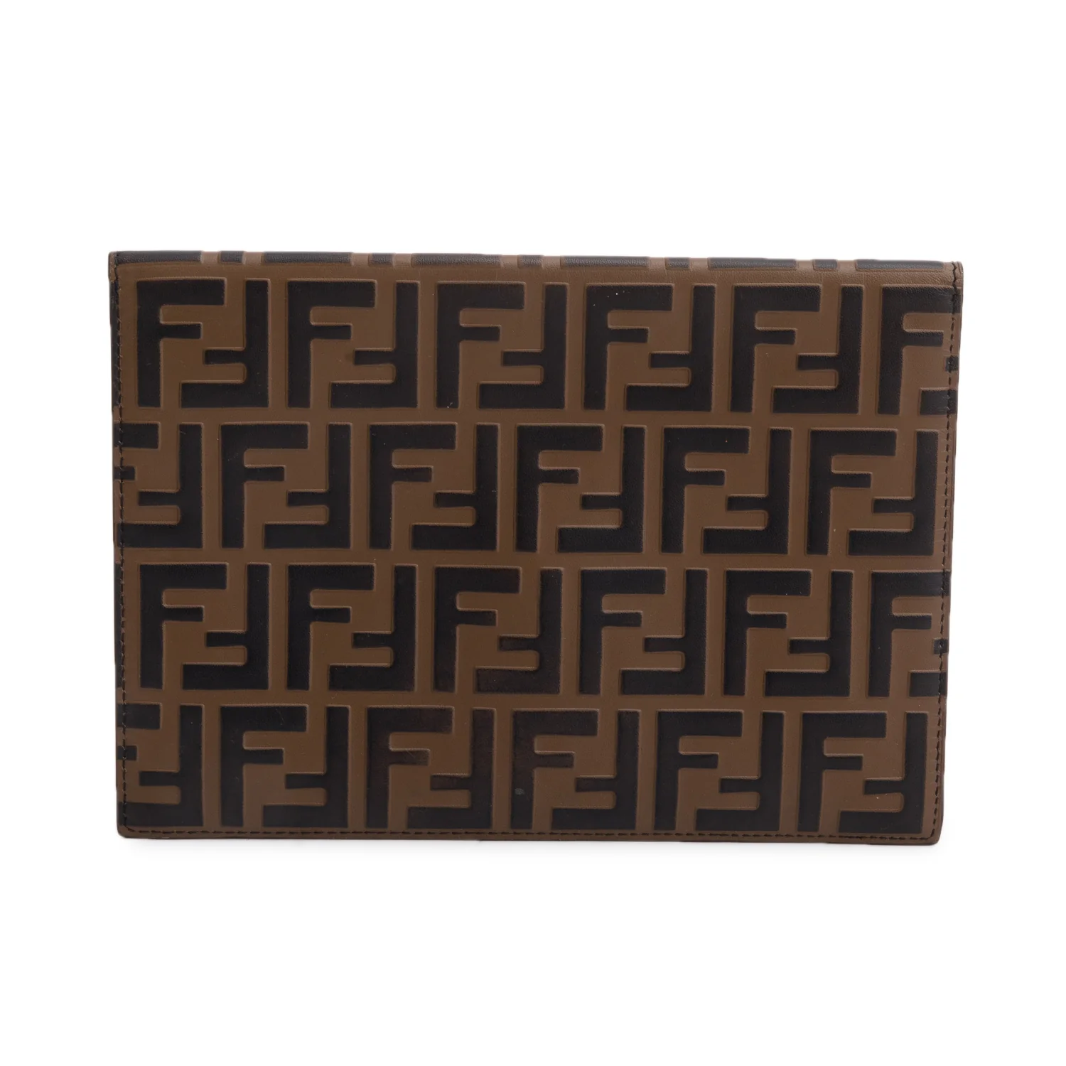 Fendi Brown Vitello Ceylon FF 1974 Embossed FF Diamonds Flat Envelope Pouch - Image 3