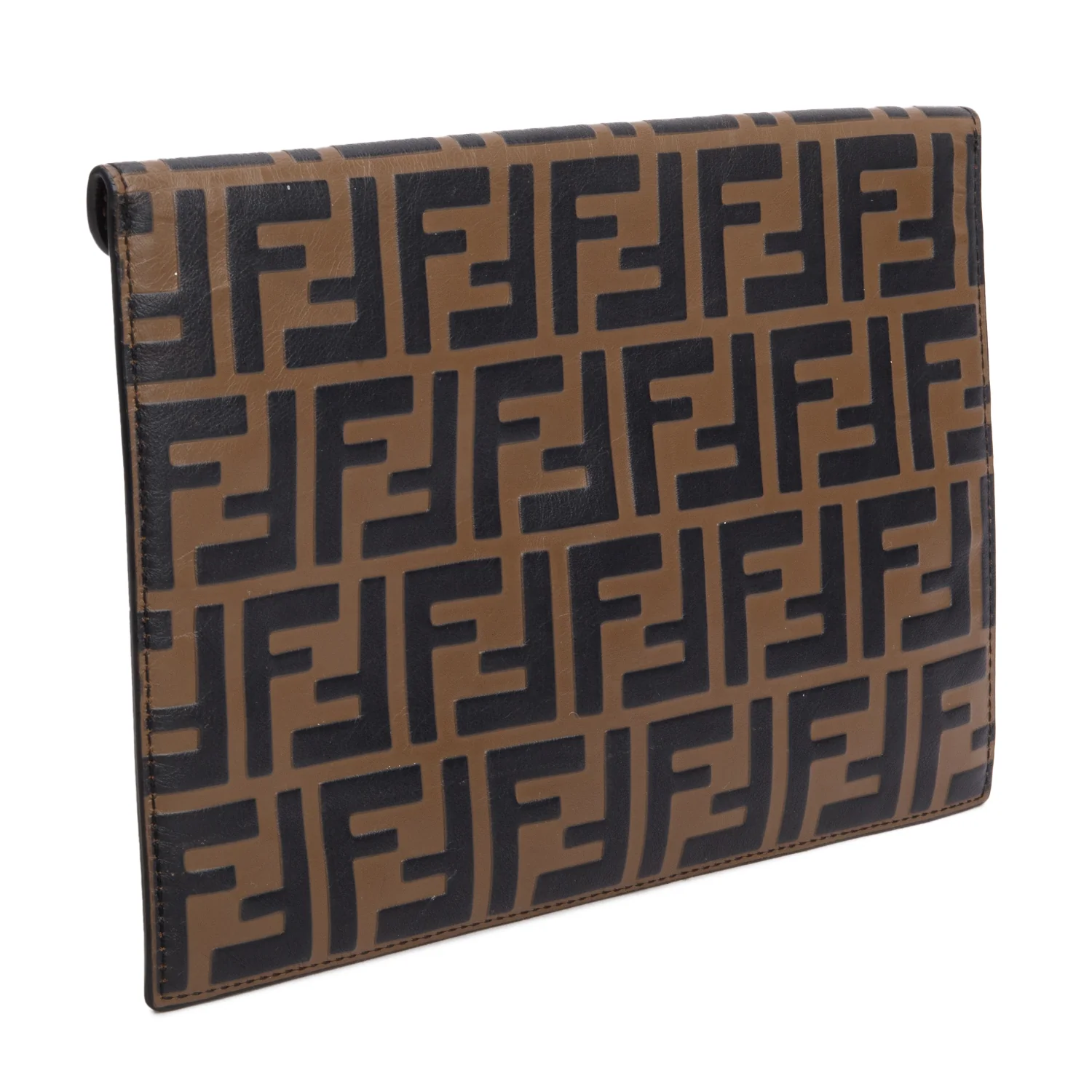 Fendi Brown Vitello Ceylon FF 1974 Embossed FF Diamonds Flat Envelope Pouch w/ Card Holder - Image 5