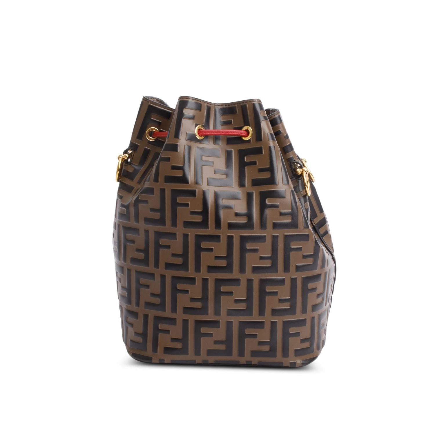 Fendi Brown Vitello Liberty FF 1974 Embossed Small Mon Tresor Bucket Bag w/ Strap - Image 5
