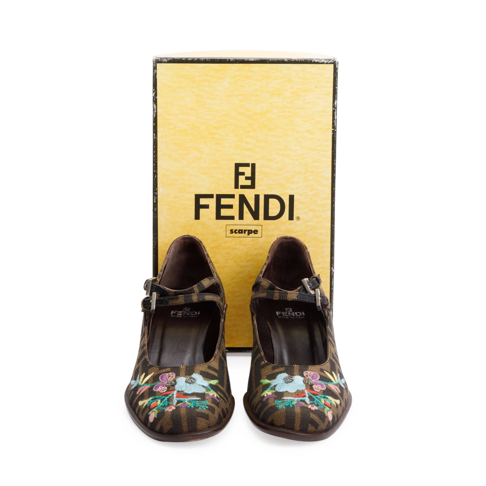 Fendi Embroidered FF Zucca Canvas Mary Jane Pumps, Size 10 w/ Box - Image 2