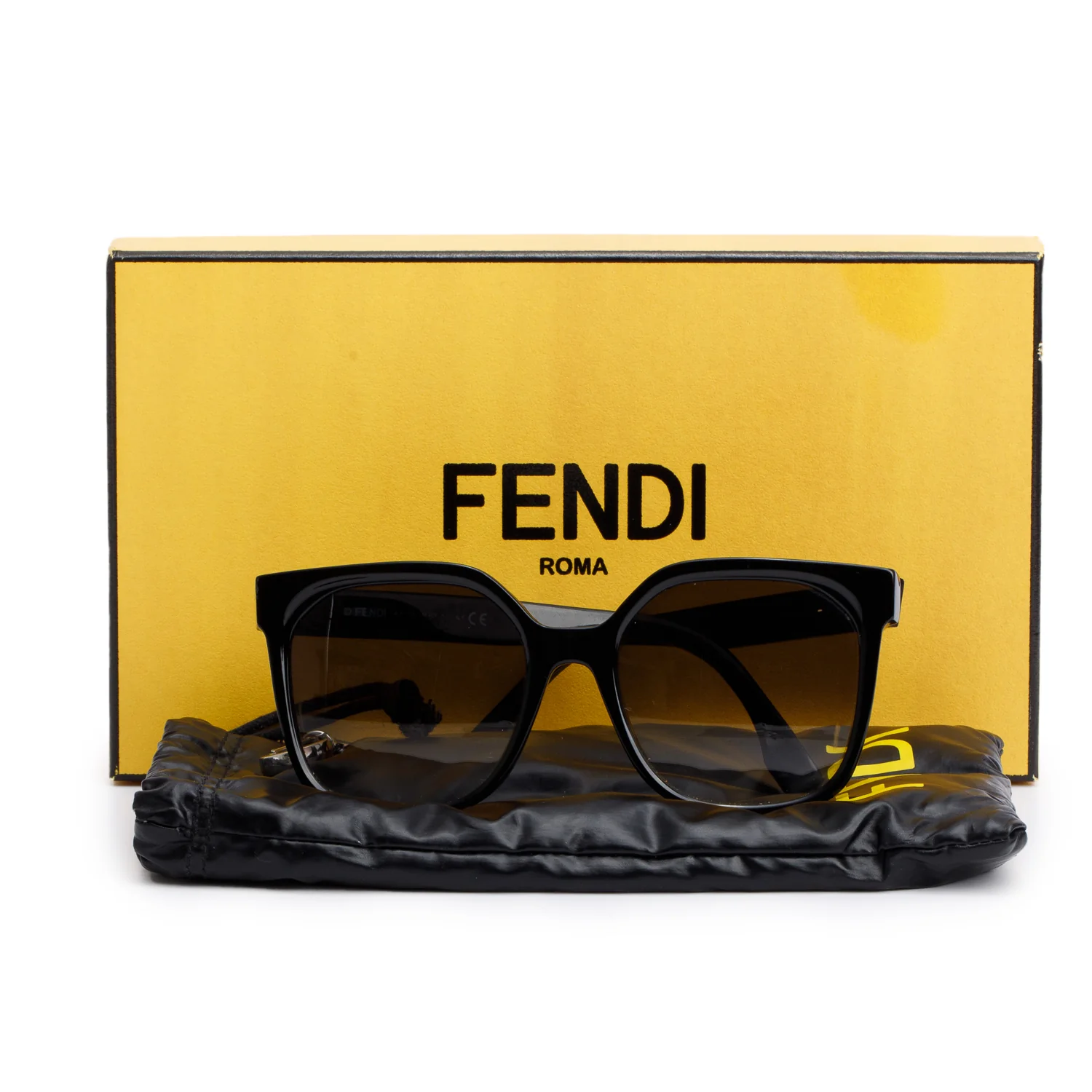 Fendi FE400071 Black Acetate Square Sunglasses w/ Box, Case & Authenticity Card - Image 2