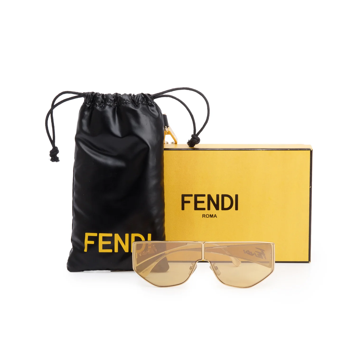 Fendi FE40051U Gold Metal Disco Geometric Shield Sunglasses w/ Box & Authenticity Card - Image 2