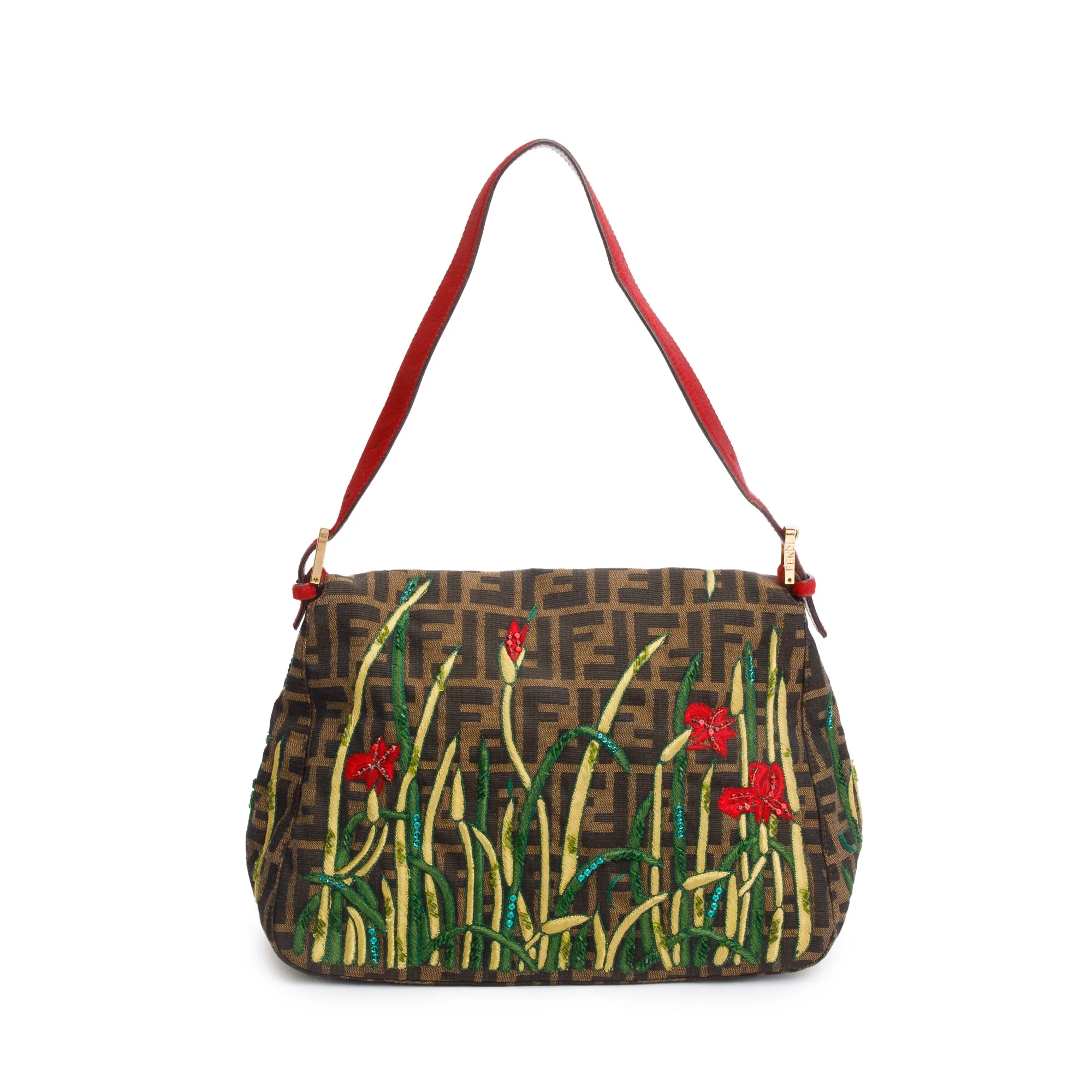 Fendi FF Zucca Floral Embroidered Beaded Mama Forever Baguette Shoulder Bag - Image 3