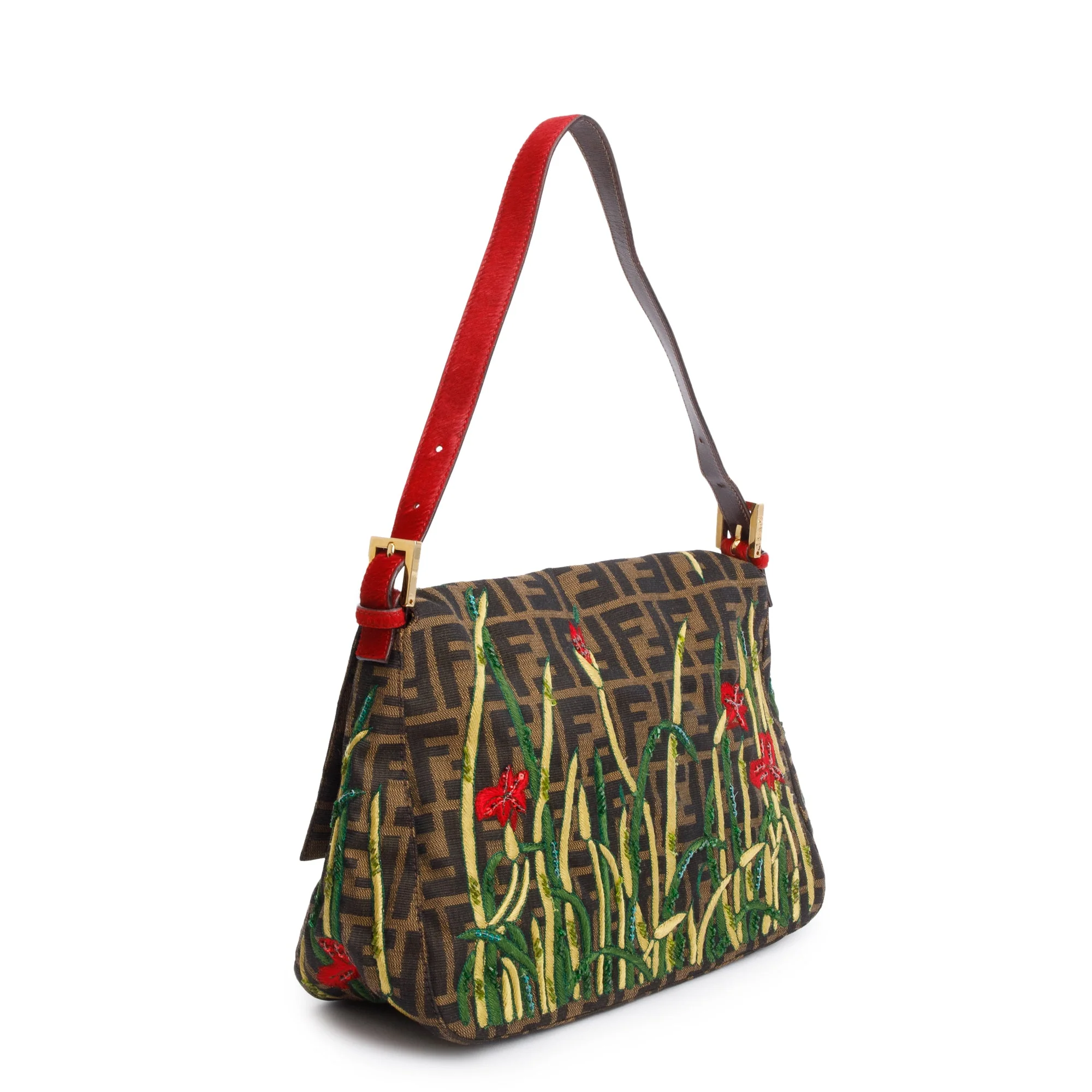 Fendi FF Zucca Floral Embroidered Beaded Mama Forever Baguette Shoulder Bag - Image 4