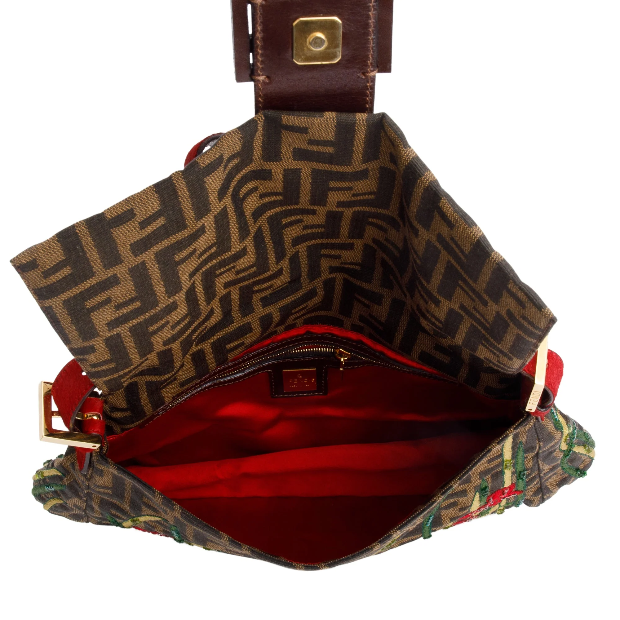 Fendi FF Zucca Floral Embroidered Beaded Mama Forever Baguette Shoulder Bag - Image 6