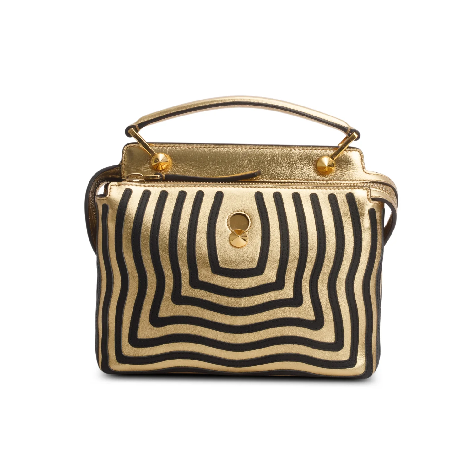 Fendi Gold/Black Striped Leather Small Hypnotic Dotcom Bag w/ Strap - Image 3