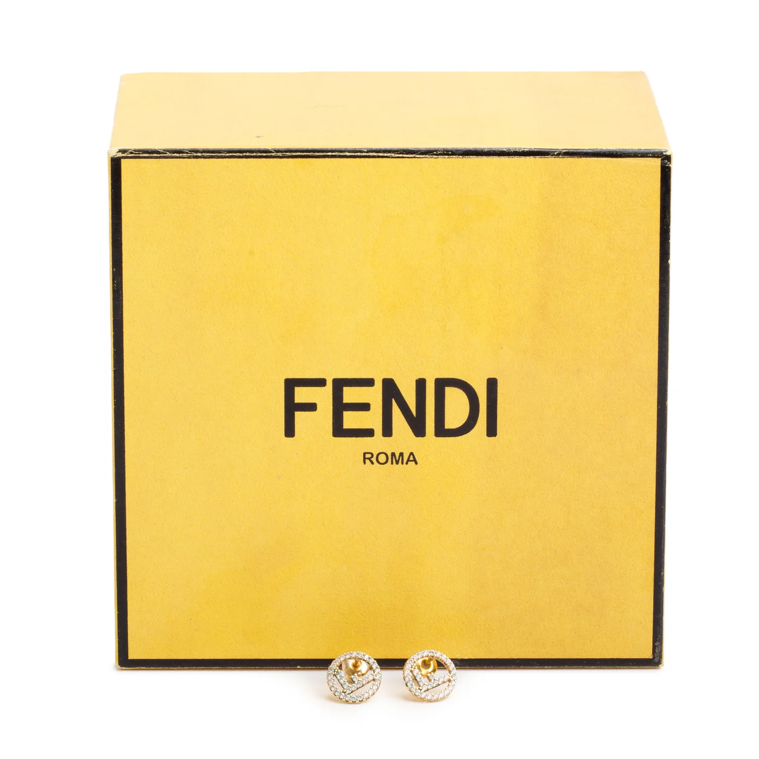 Fendi Gold-Tone Metal Crystal F is Fendi Earrings w/ Box - Image 2